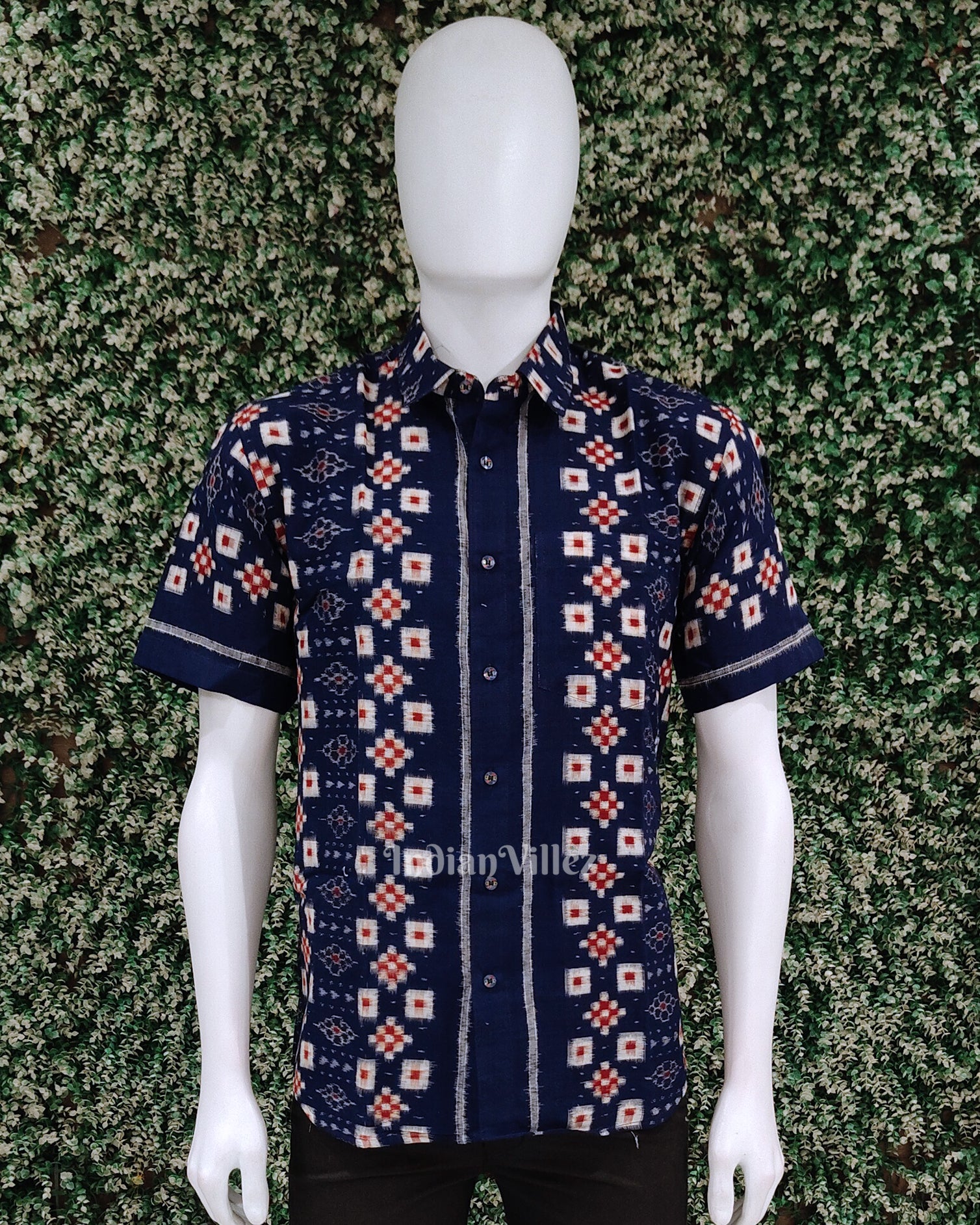 Blue Pasapali Odisha Ikat Cotton Half Sleeve Shirt for Men 