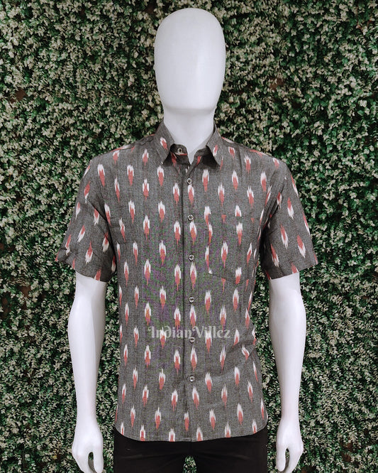 Grey Tipa Design Odisha Ikat Cotton Half Sleeve Shirt for Men