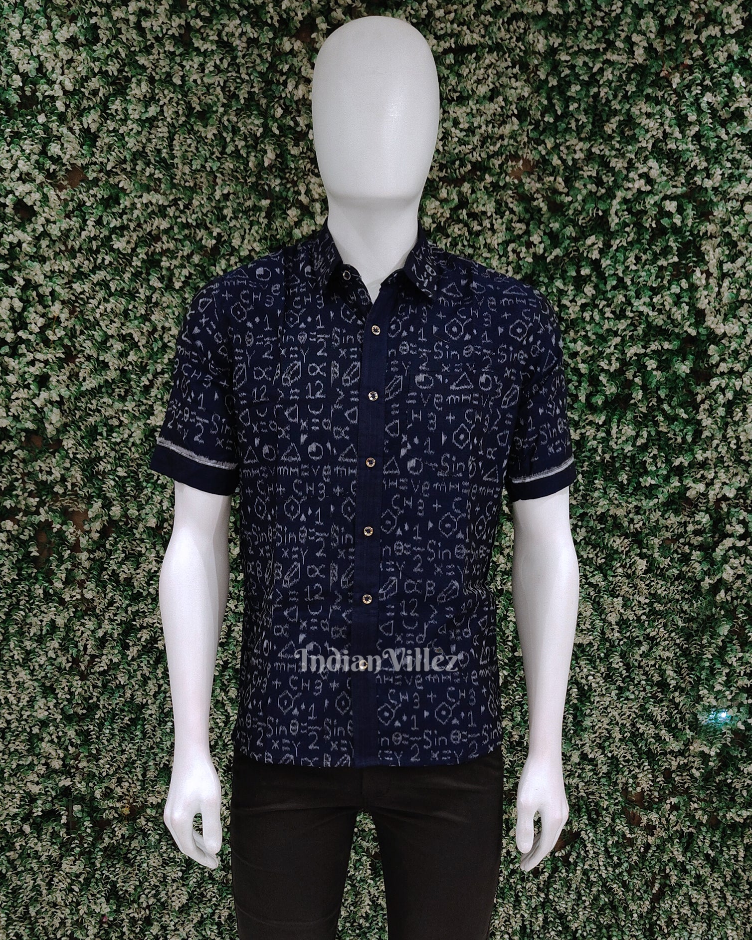 Blue Chemical Formula Odisha Ikat Cotton Half Sleeve Shirt for Men 