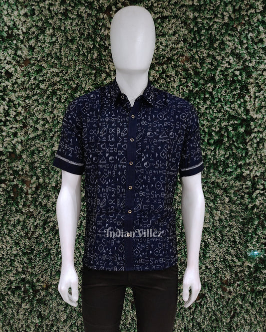 Blue Chemical Formula Odisha Ikat Cotton Half Sleeve Shirt for Men 
