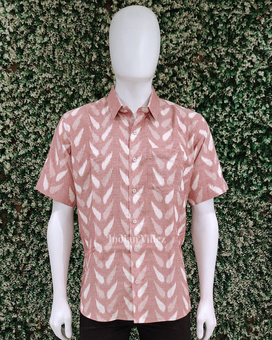 White Pink Odisha Ikat Cotton Half Sleeve Shirt for Men 
