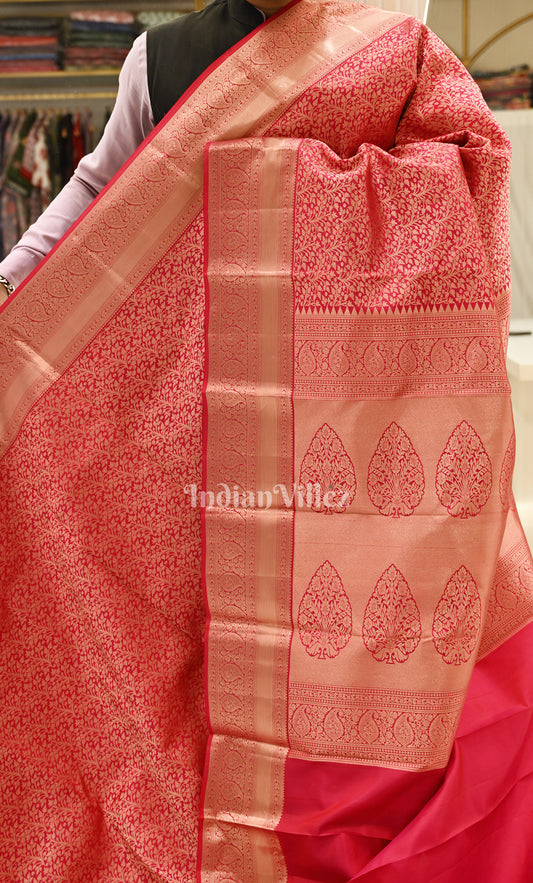  Exclusive Rani Pink Paisley Brocade Pure Kanjivaram Silk Saree 