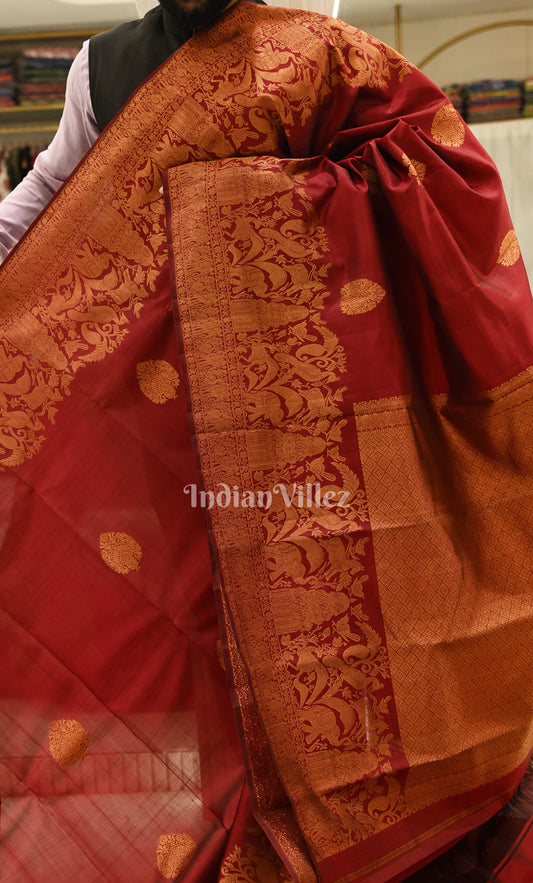 Exclusive Maroon Brocade Pure Kanjivaram Silk Saree with Bird Motif Border