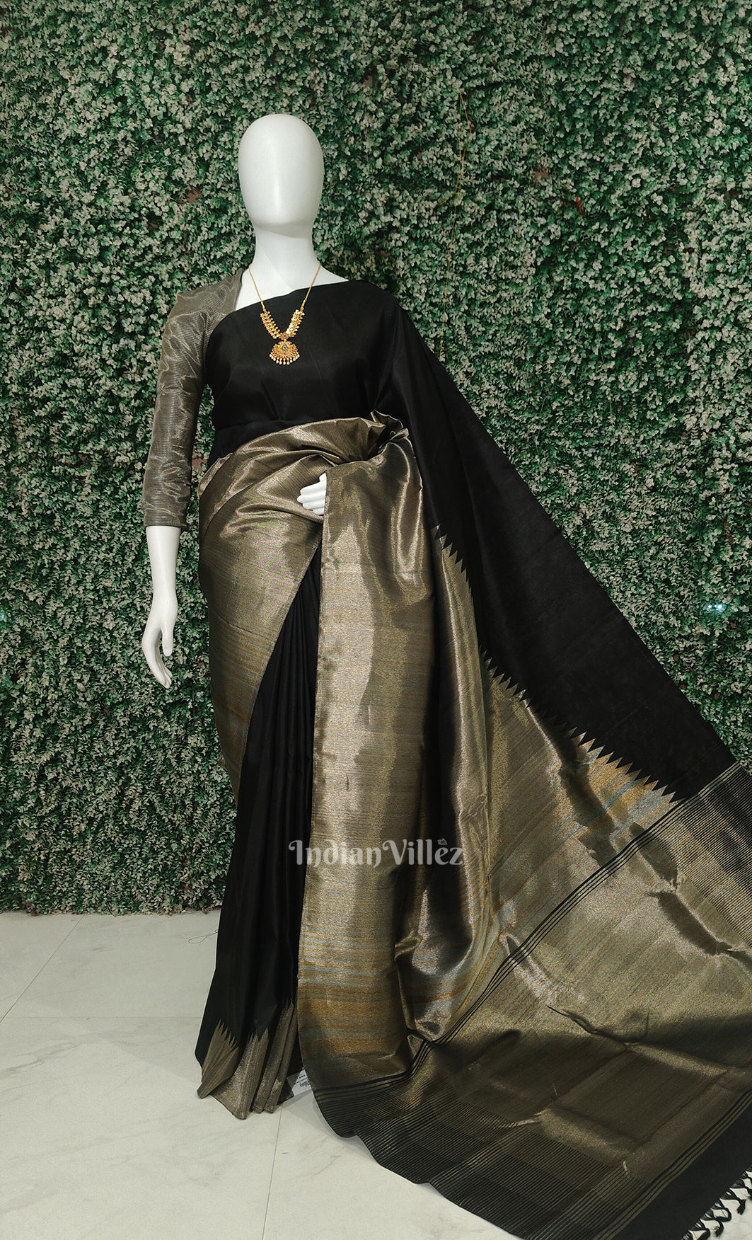 Exclusive Designer Pure Black Kanjivaram Tissue Silk Saree