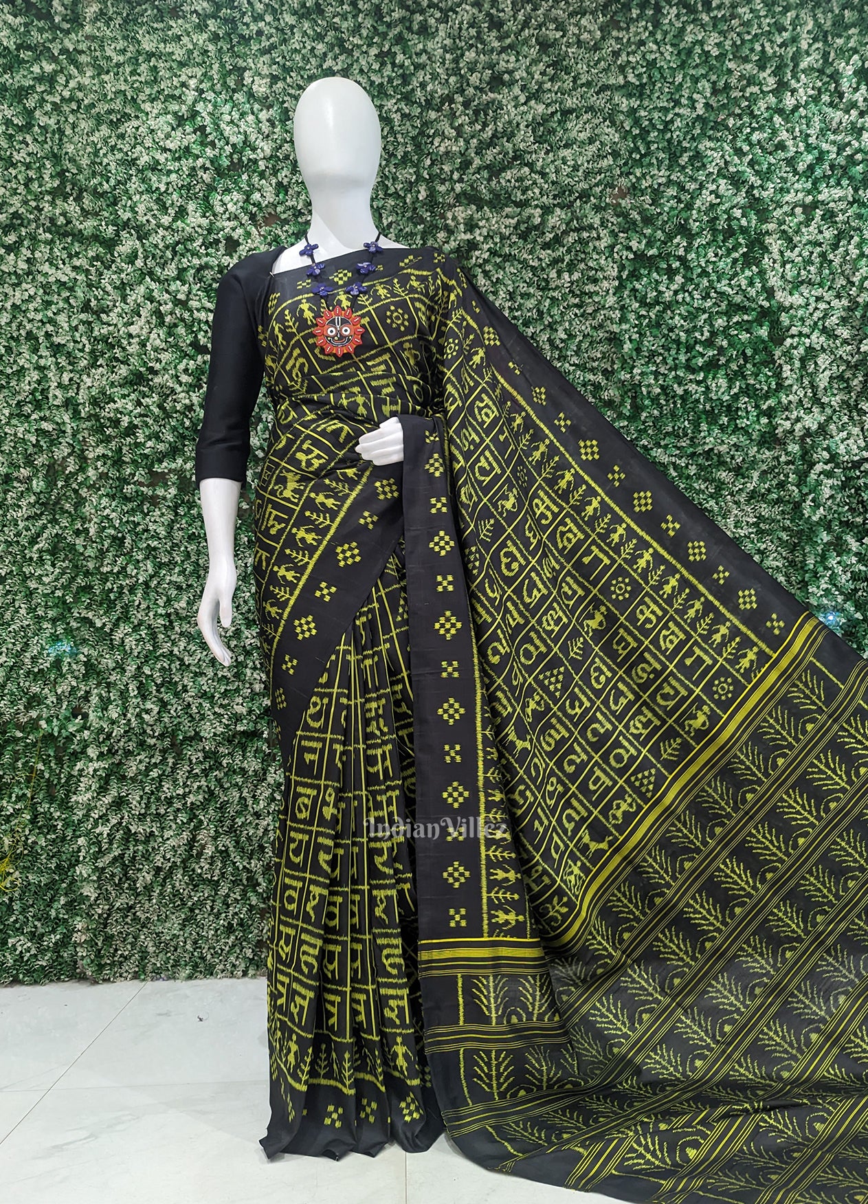 Black Hindi Varnamala Contemporary Designer Silk Saree
