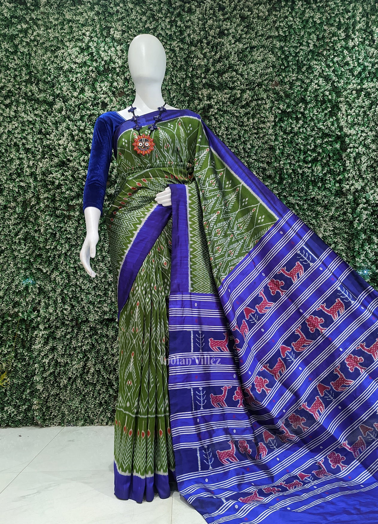 Green Blue Cambodian Inspired Designer Contemporary Silk Saree