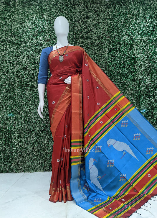 Red Blue Pure Bishnupuri Silk Saree