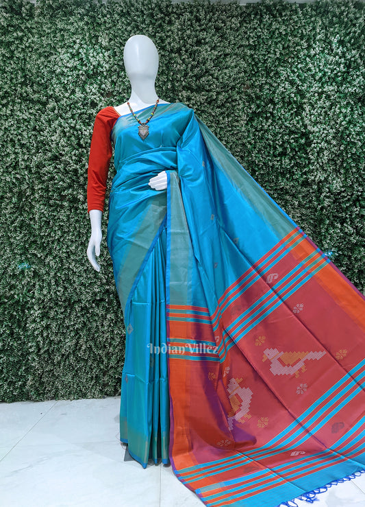 Sky Blue Magenta Pink Pure Bishnupuri Silk Saree