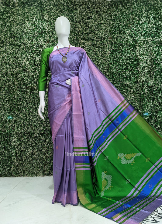 Lavender Green Pure Bishnupuri Silk Saree