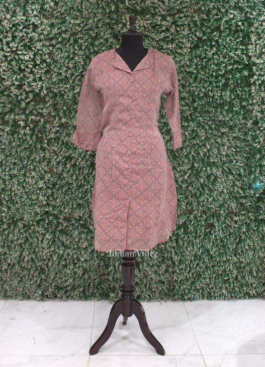 Pink Grey Odisha Ikat Designer Cotton Kurti for Women
