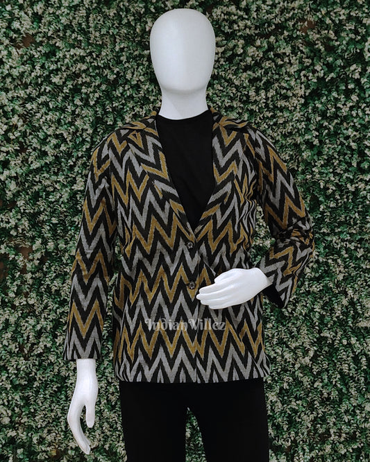 Black  Zig-Zag Odisha Ikat Women's Designer Blazer 