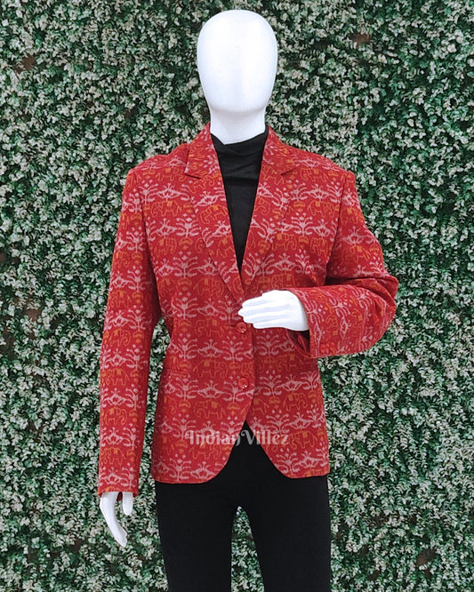 Red Tribal Theme Odisha Ikat Women's Designer Blazer 