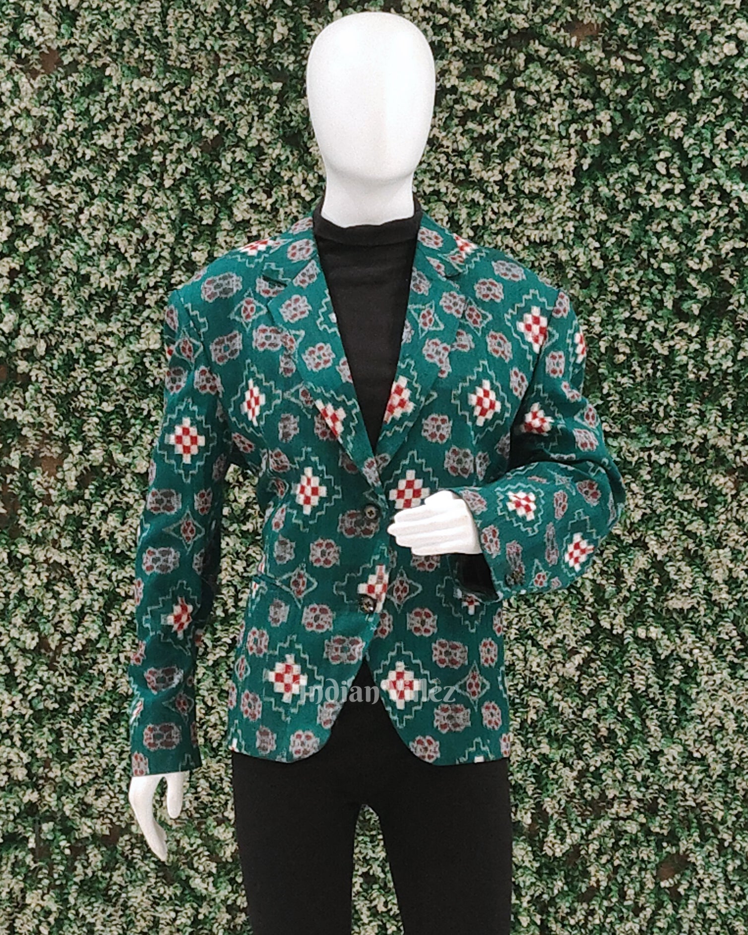 Green Red Pasapali Odisha Ikat Women's Designer Blazer 