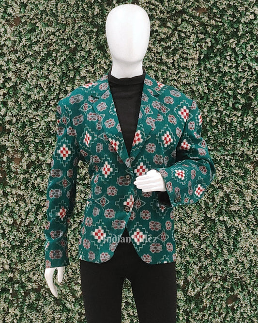 Green Red Pasapali Odisha Ikat Women's Designer Blazer 