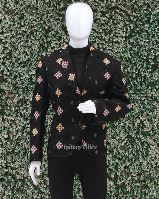 Black Pasapali Odisha Ikat Women's Designer Blazer
