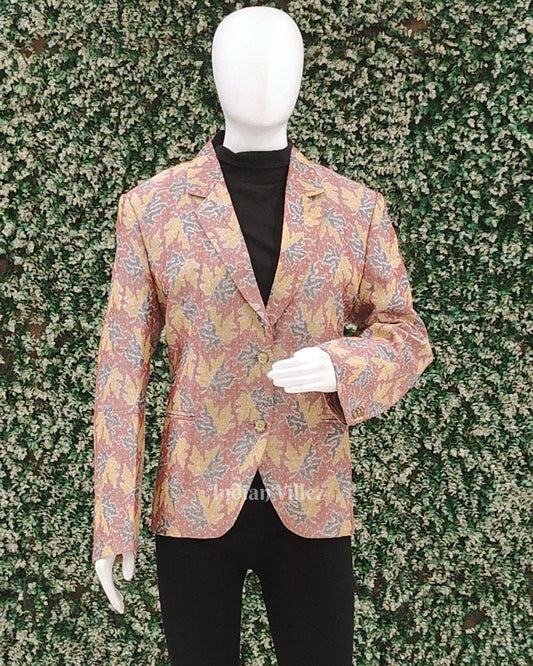 Pink Floral Motif Odisha Ikat Women's Designer Blazer