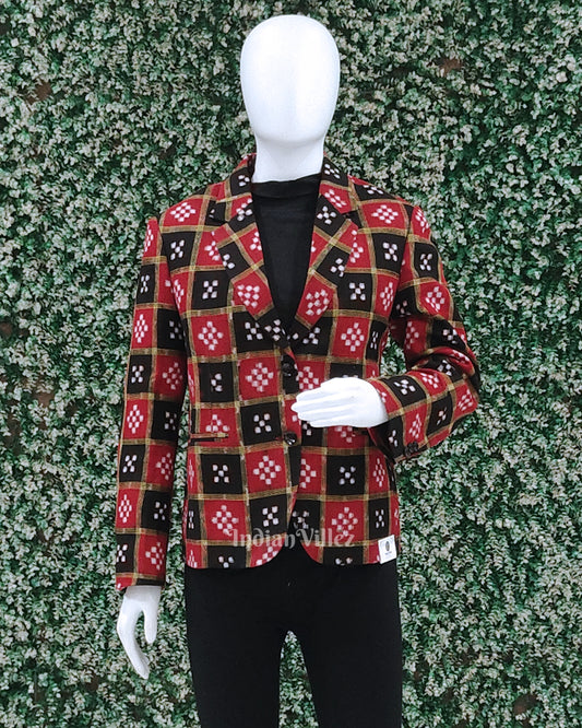 Black Red Pasapali Odisha Ikat Women's Designer Blazer