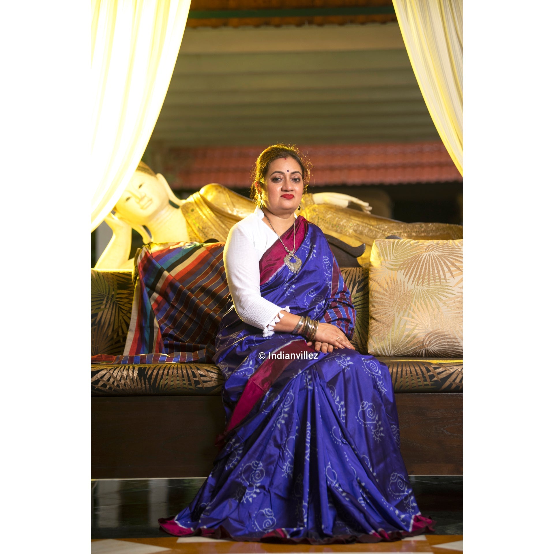 Sankha Naada contemporary Odisha Ikat Handloom Silk Saree- IndianVillez
