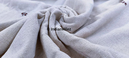 White With Fish Motif Handmade Organic Dyed Kotpad Fabric