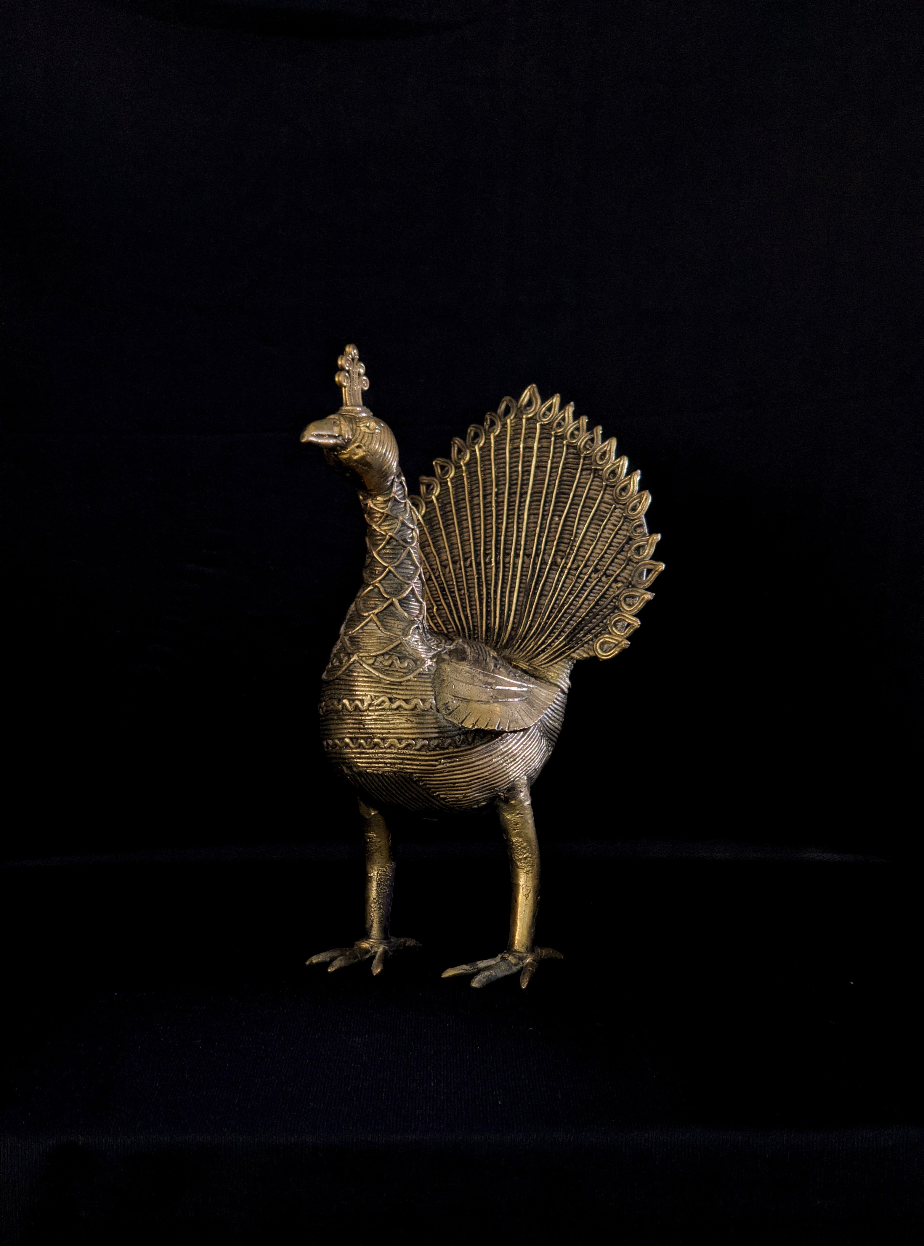 Handmade Dhokra Standing Peacock (1.5 kg)