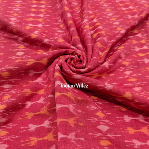 Carrot Pink Tribal Odisha Handloom Cotton Ikat Fabric