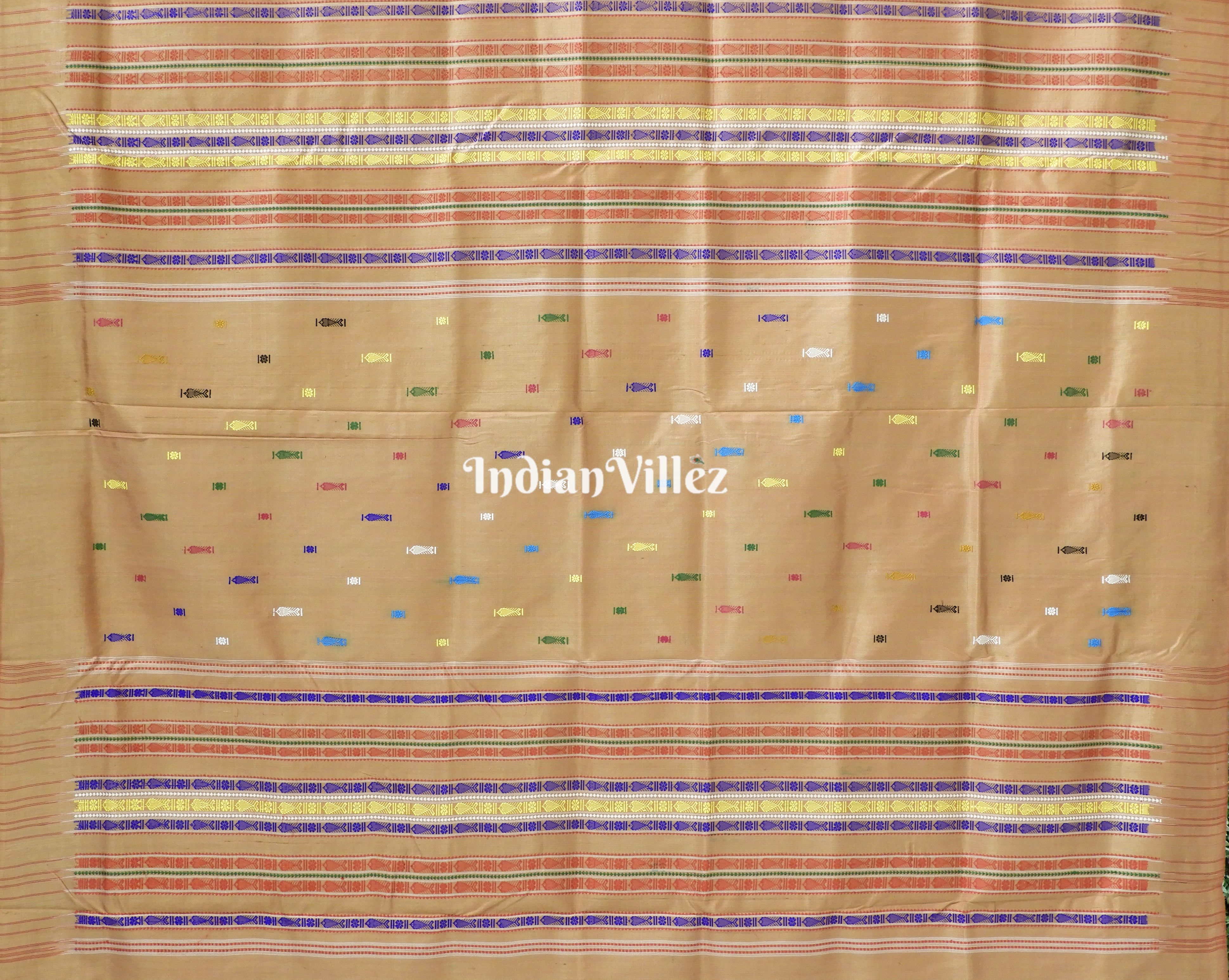 Bronze Fish Motif Odisha Ikat Bomkai Silk Saree