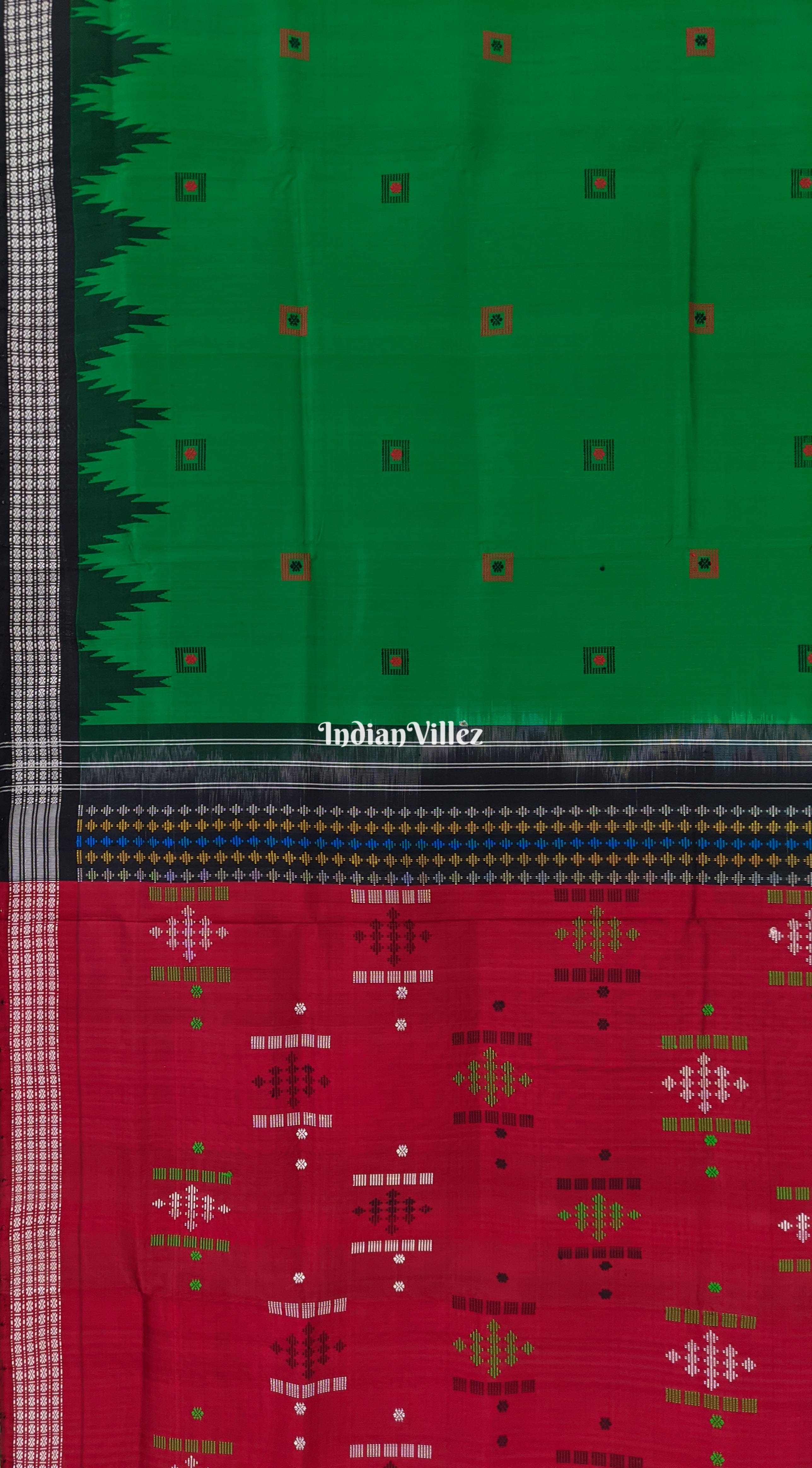 Green Red Black Long Single Pallu Berhampuri Silk Saree