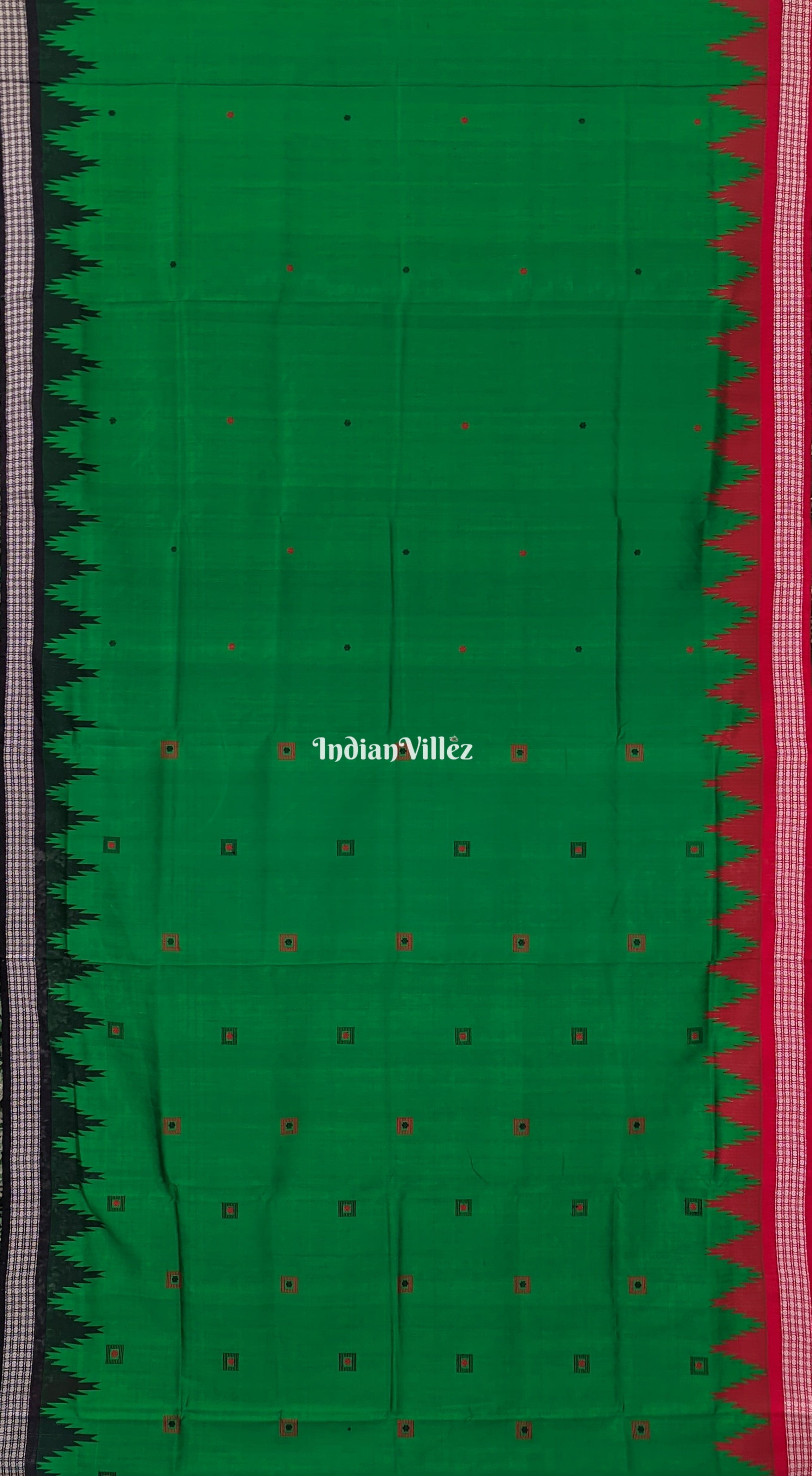 Green Red Black Long Single Pallu Berhampuri Silk Saree