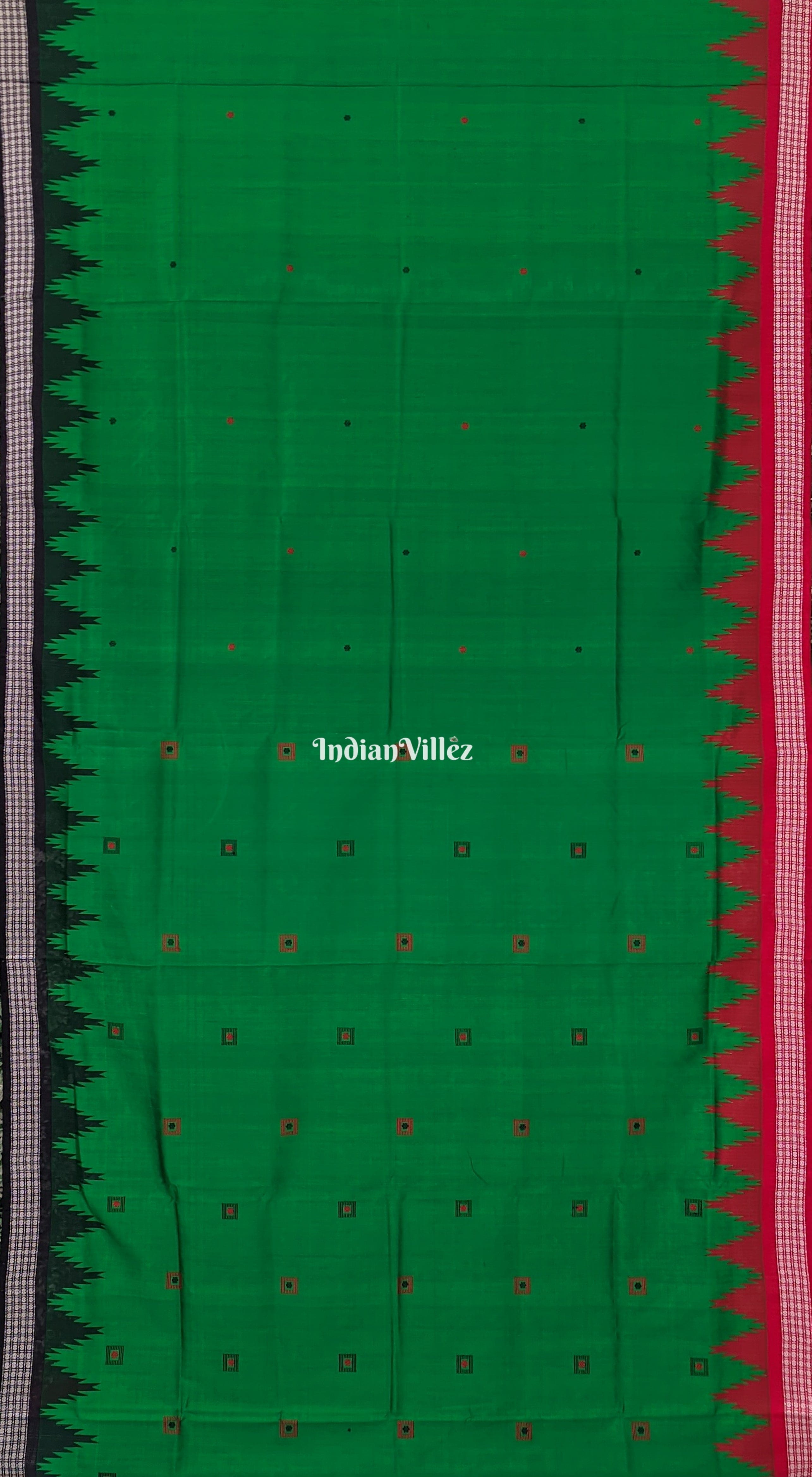 Green Red Black Long Single Pallu Berhampuri Silk Saree