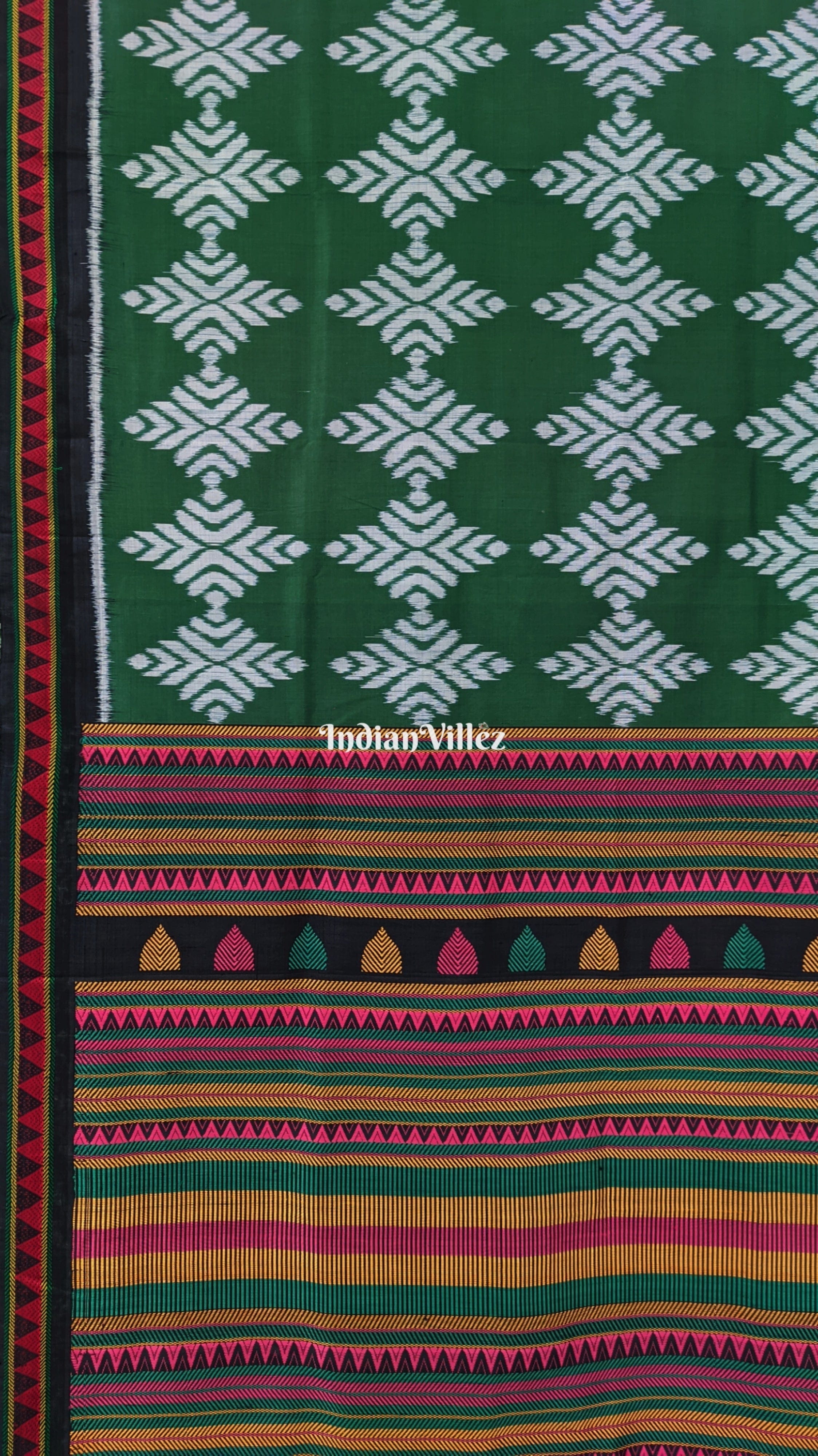 Green Jhoti with Dongria Border and Pallu Odisha Handloom Silk Saree
