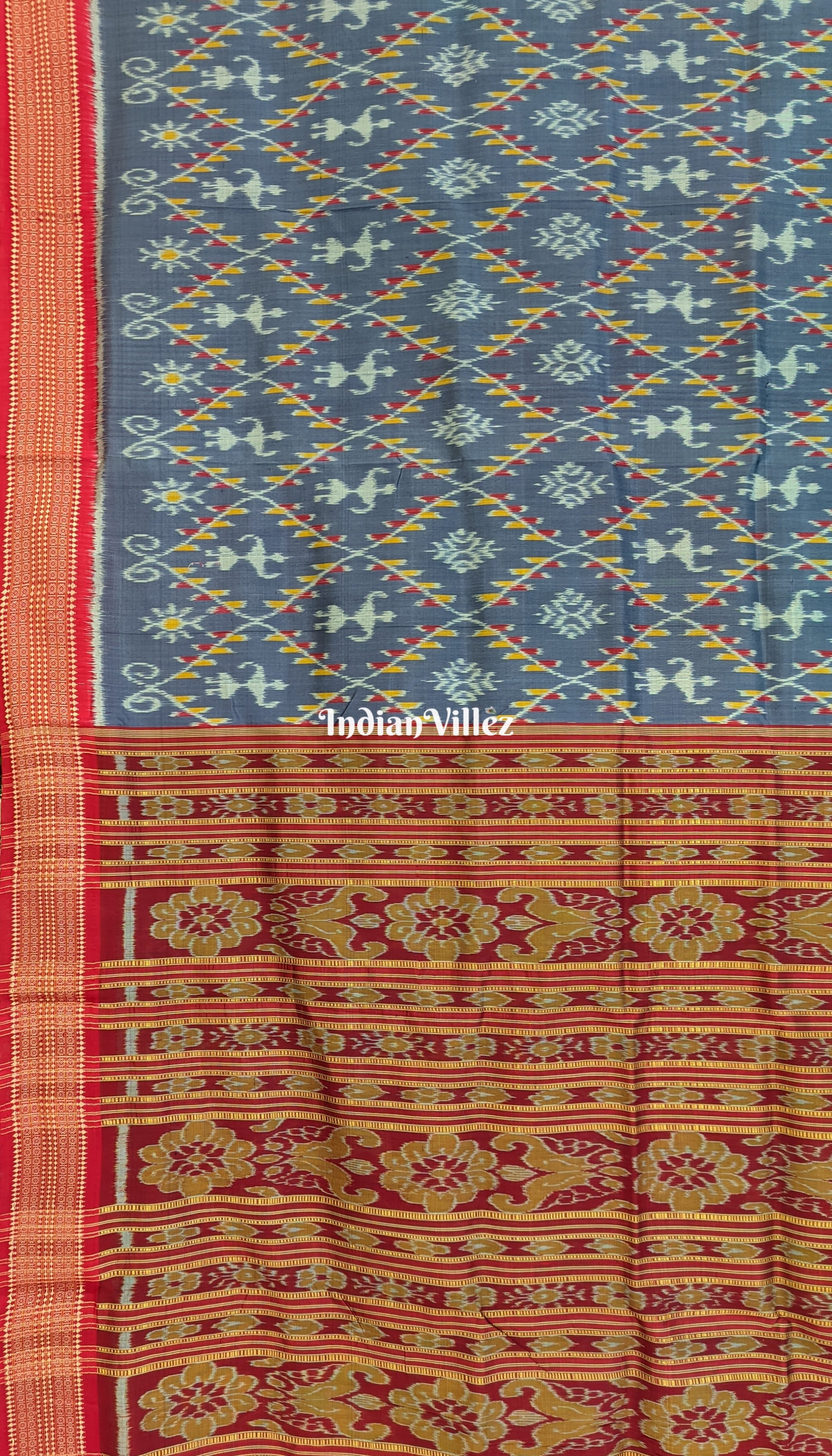 Grey with White Tribal Odisha Handloom Khandua Silk Saree
