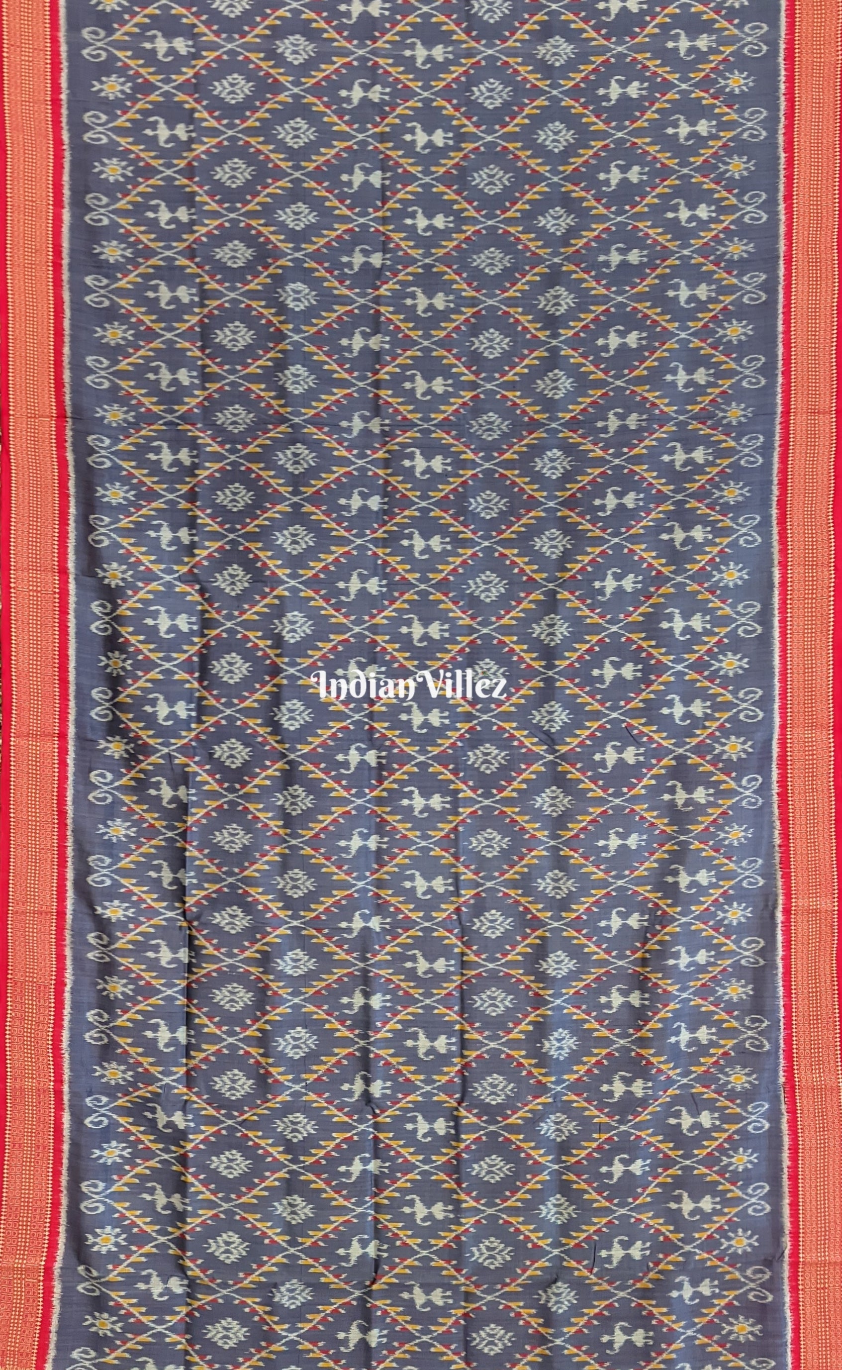 Grey with White Tribal Odisha Handloom Khandua Silk Saree