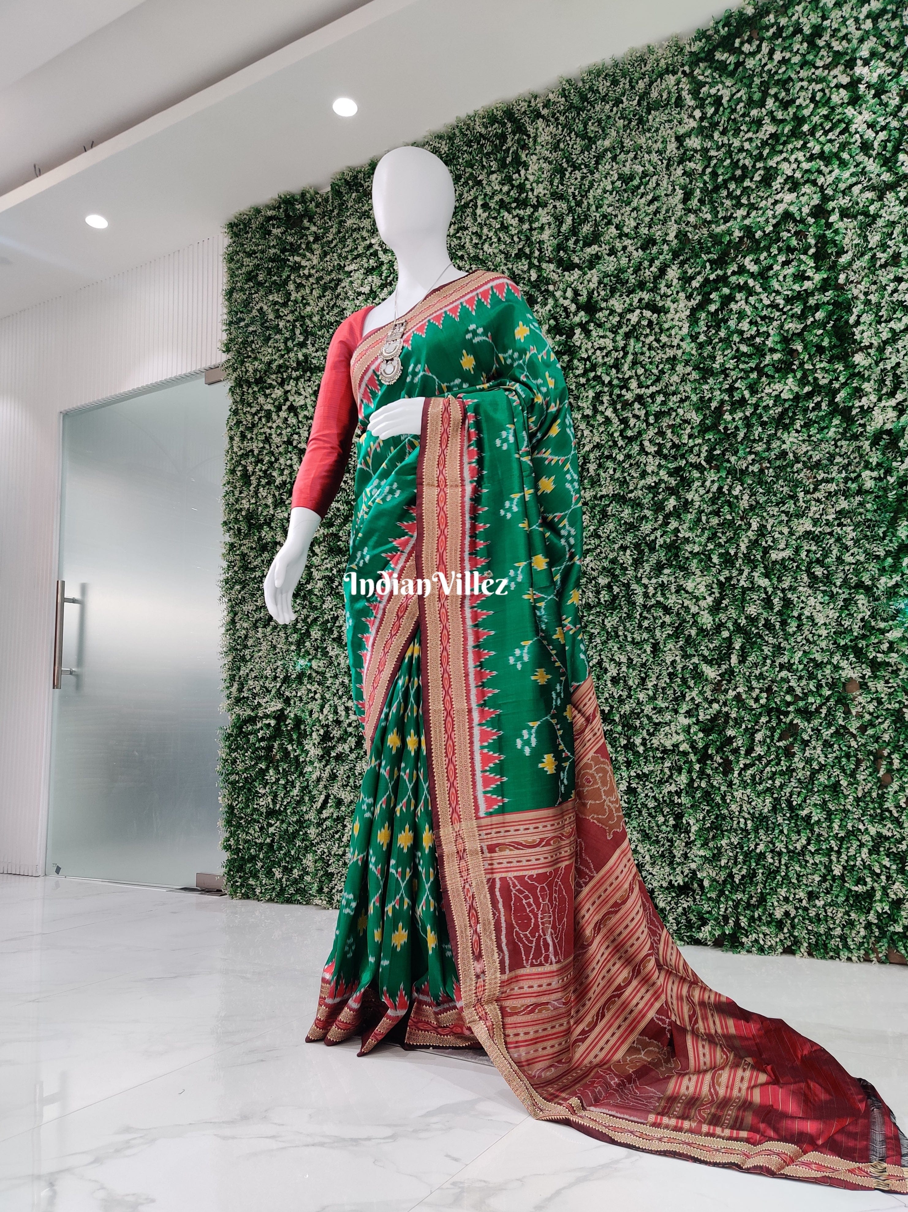 Green Ganthia Dali Revival Sambalpuri Khandua Silk Saree