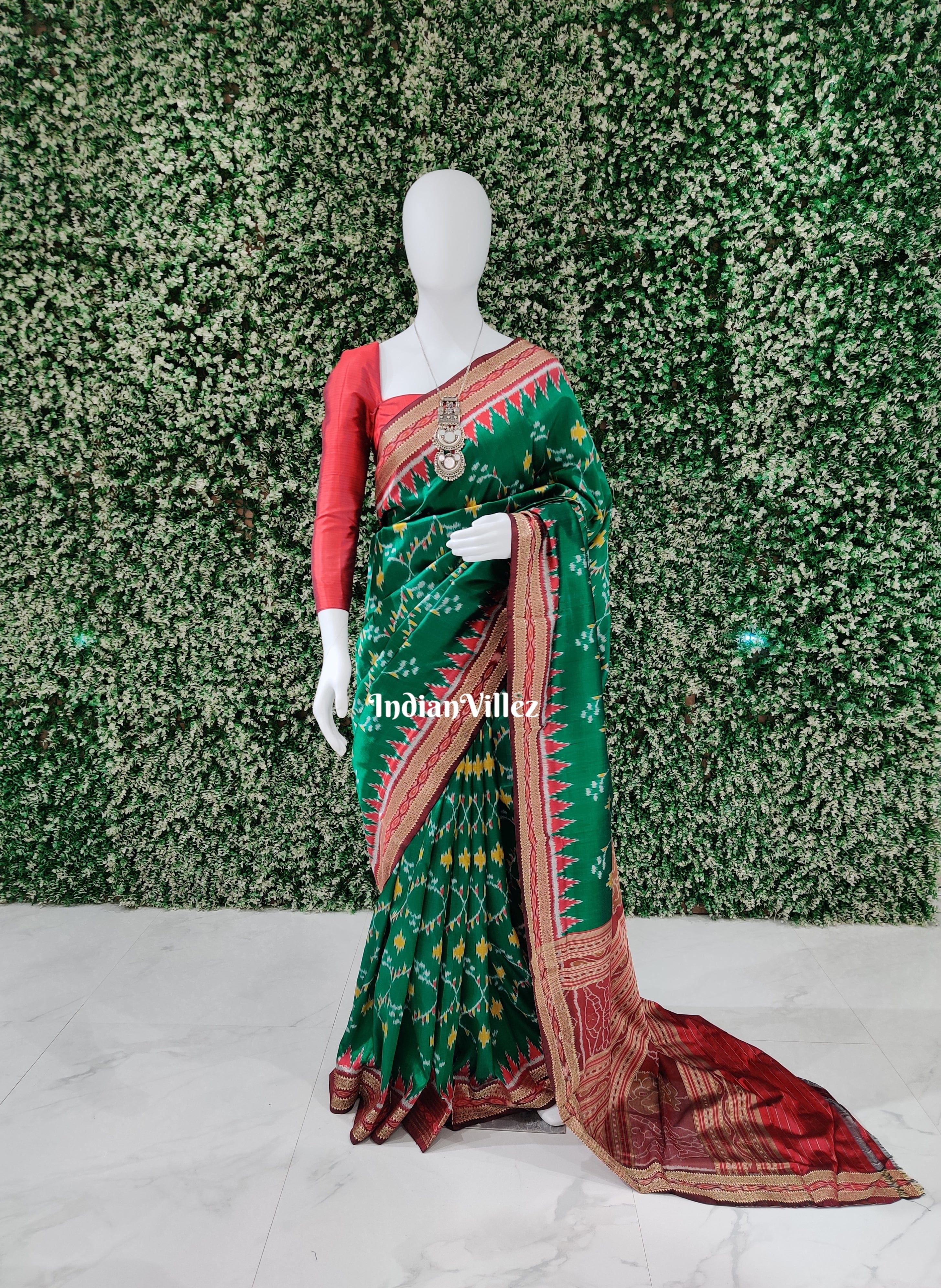 Green Ganthia Dali Revival Sambalpuri Khandua Silk Saree