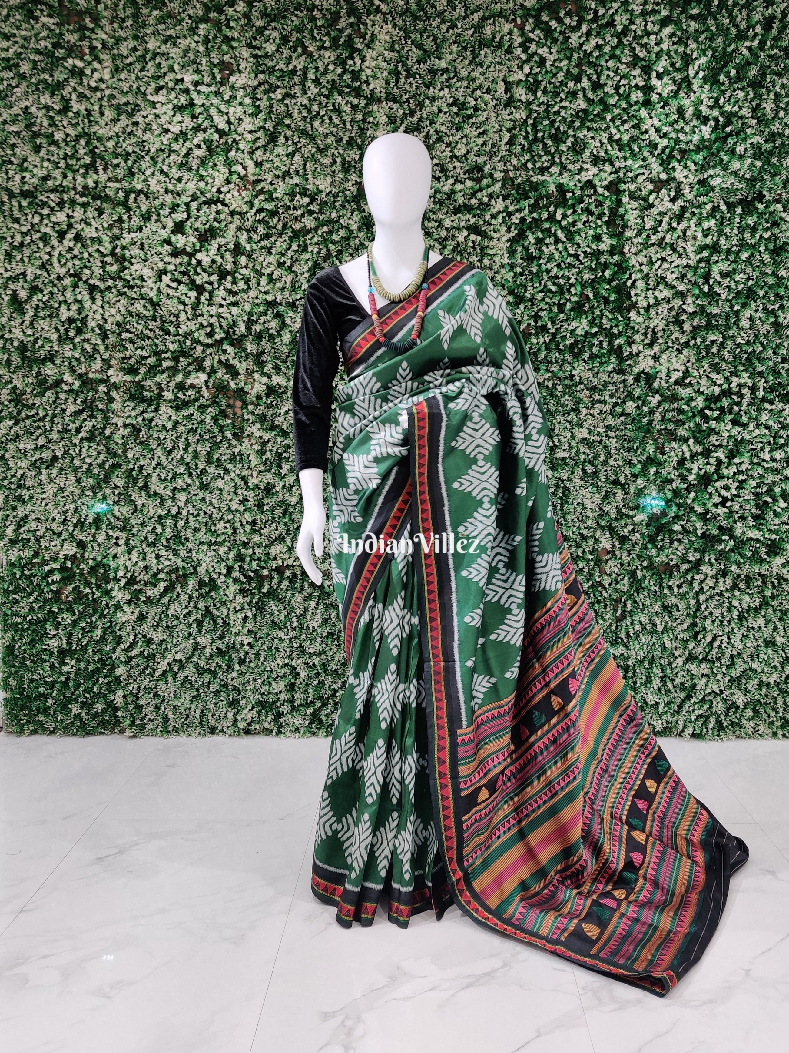 Green Jhoti with Dongria Border and Pallu Odisha Handloom Silk Saree ( USA_V )
