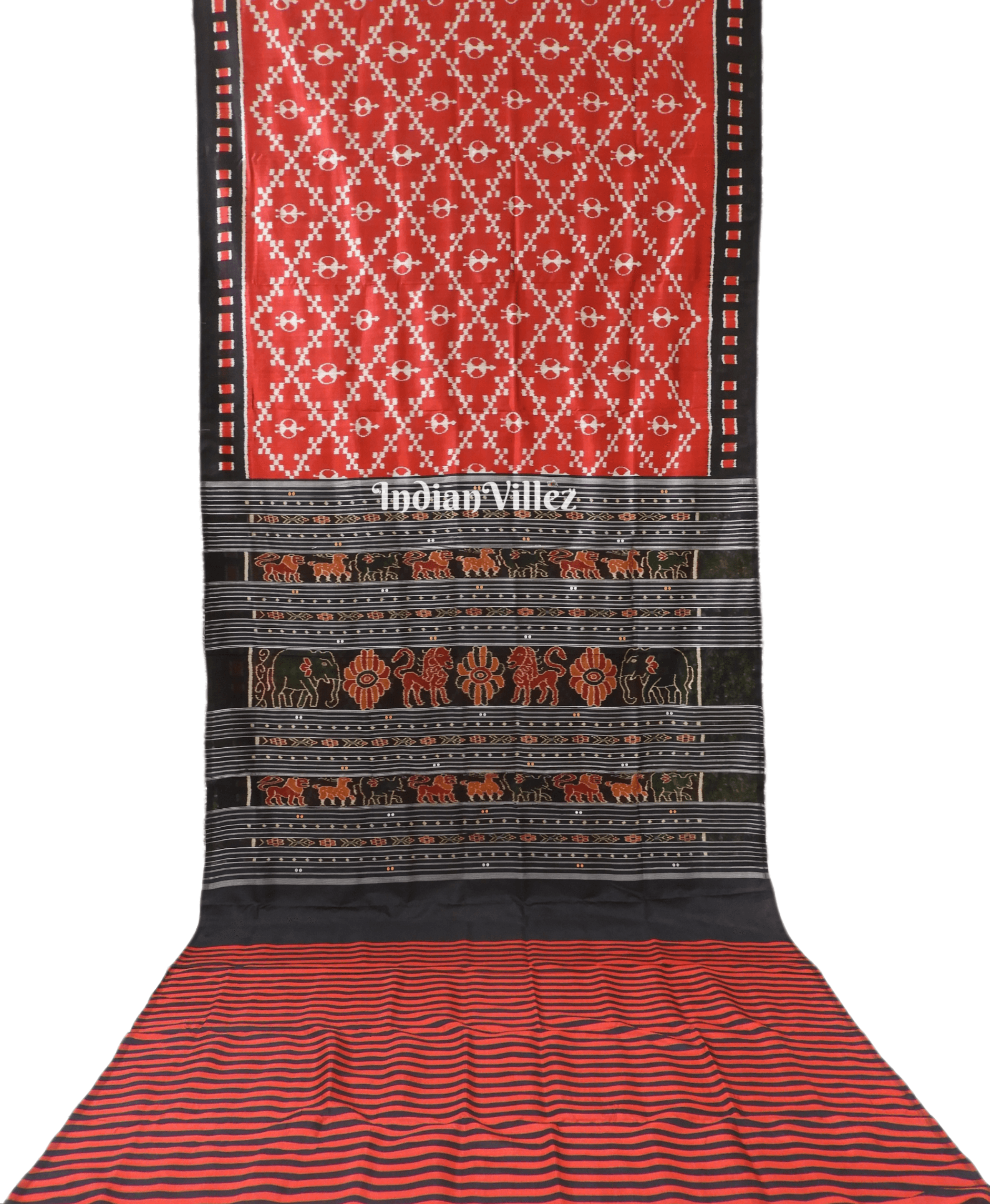 Red Tribal Contemporary Odisha Handloom Khandua Silk Saree