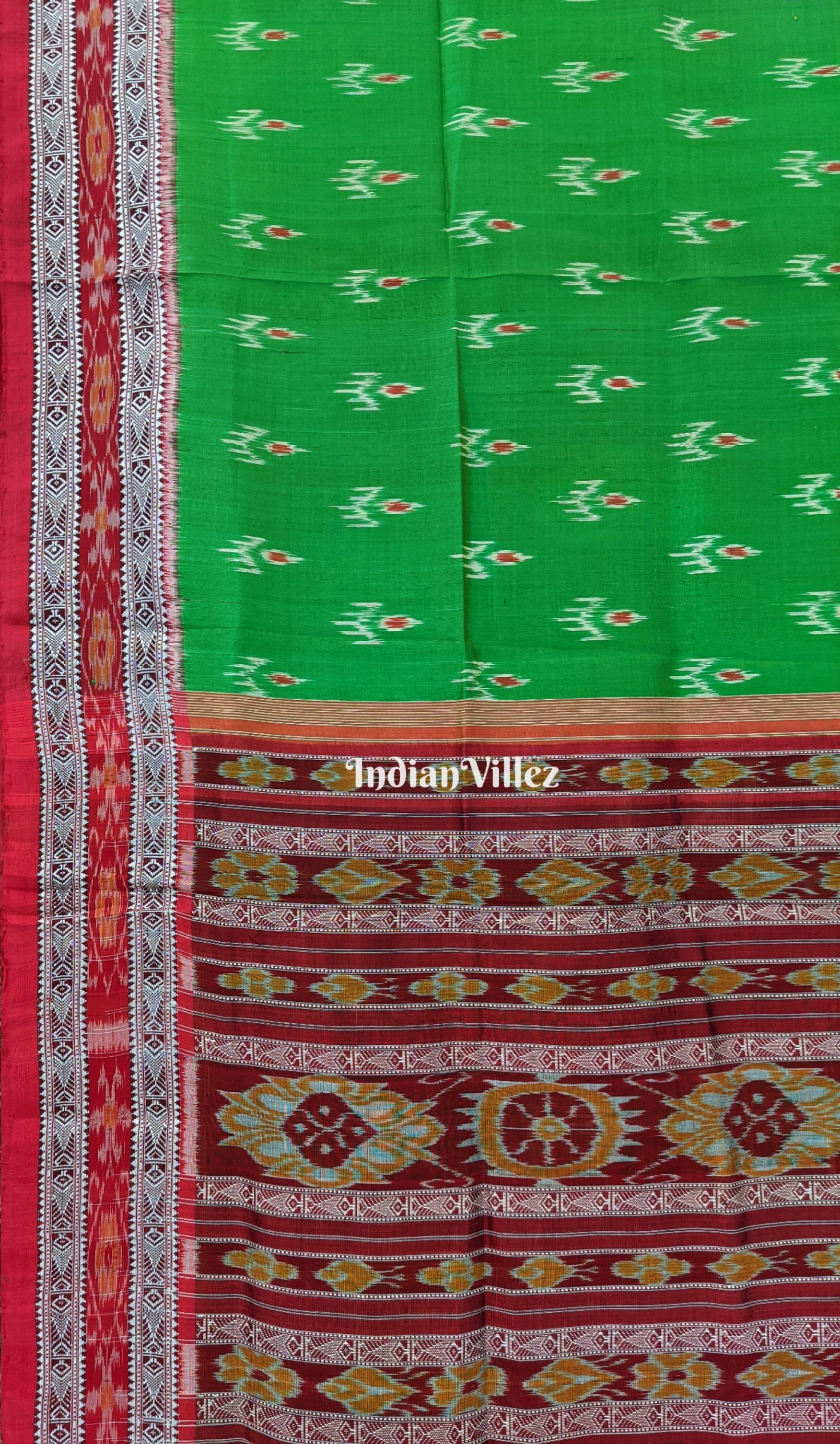 Green Mayura Chandrika with Habaspuri Border Khandua Silk Saree