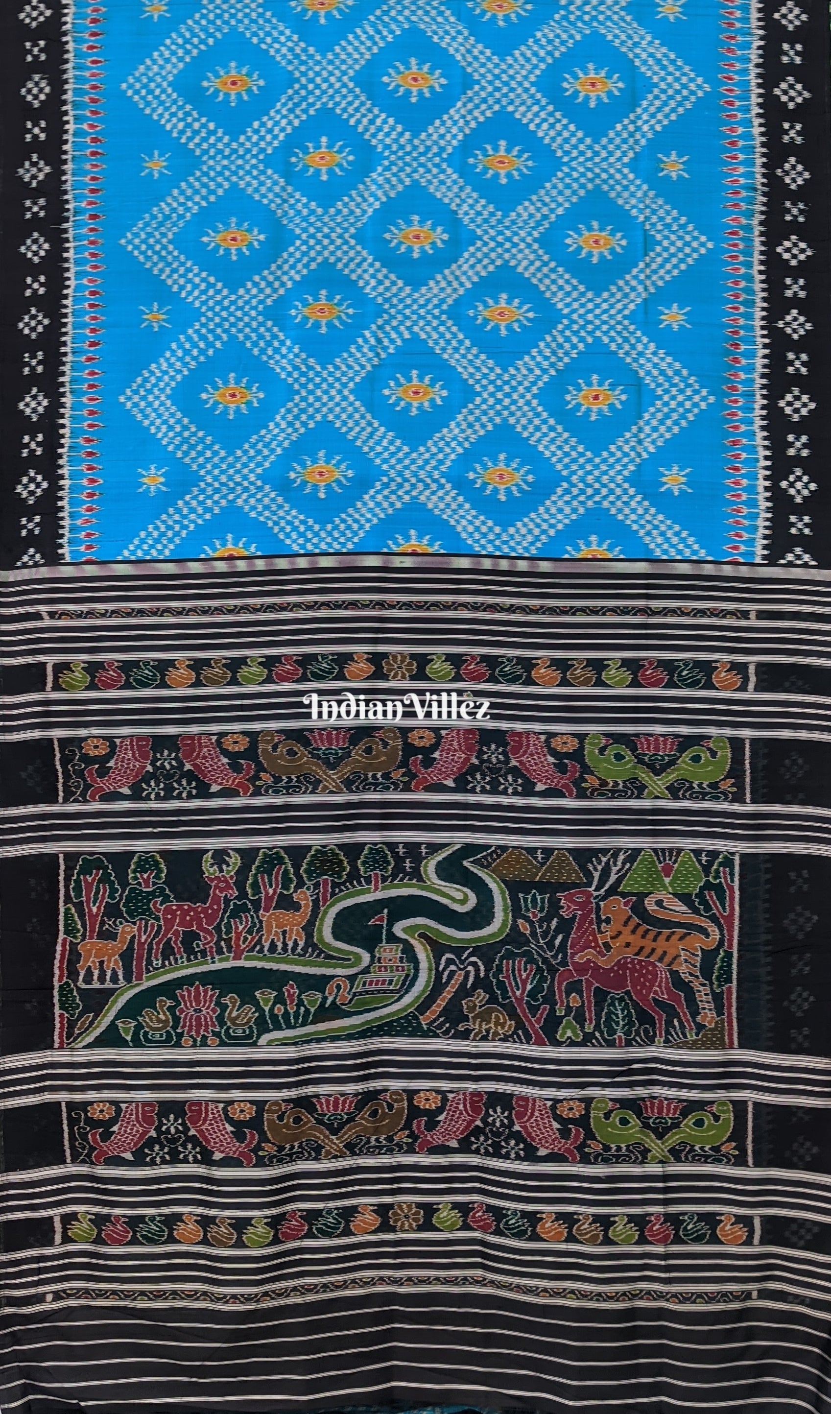 Sky Blue Pasapalli Border Contemporary Tarabali Silk Saree