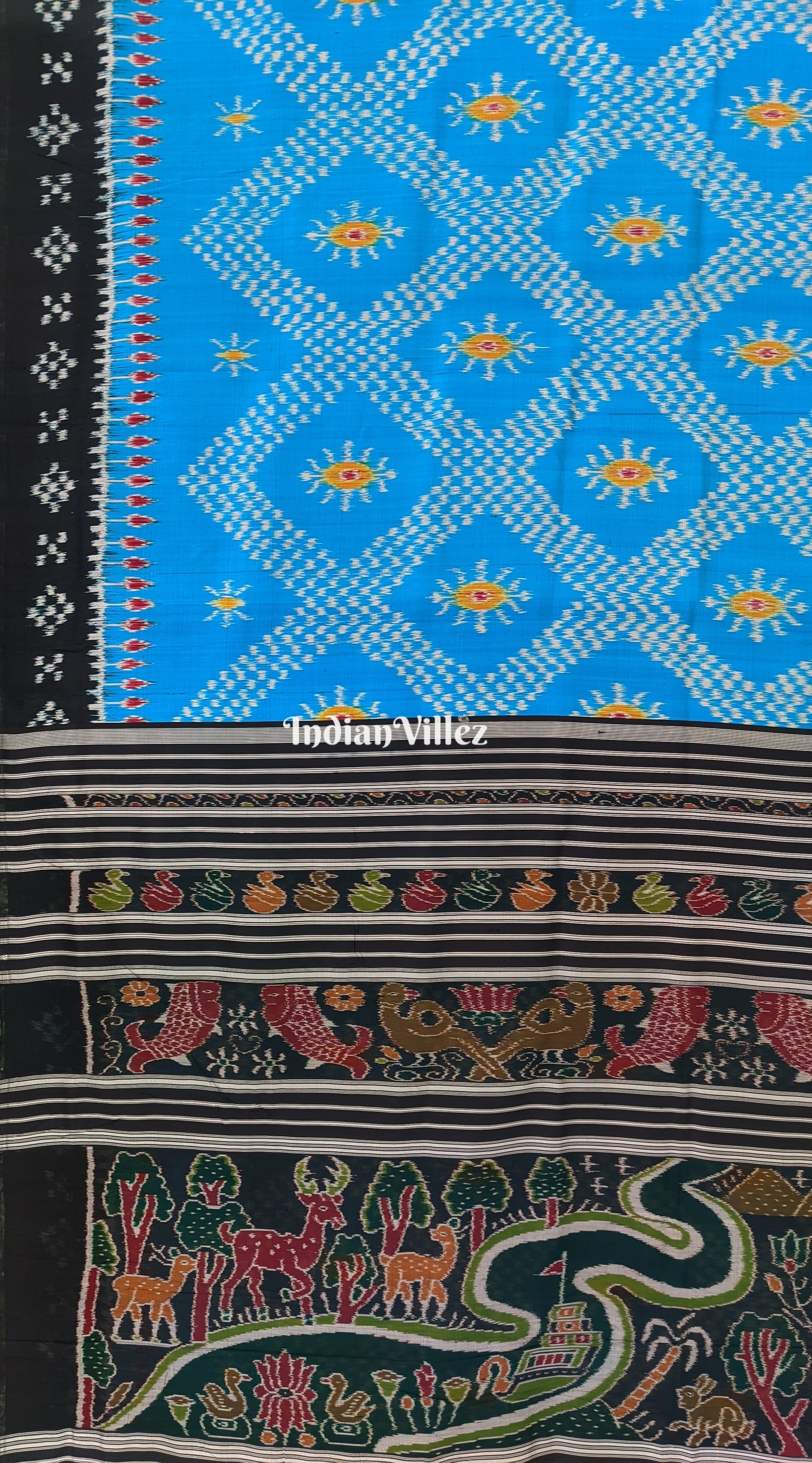 Sky Blue Pasapalli Border Contemporary Tarabali Silk Saree