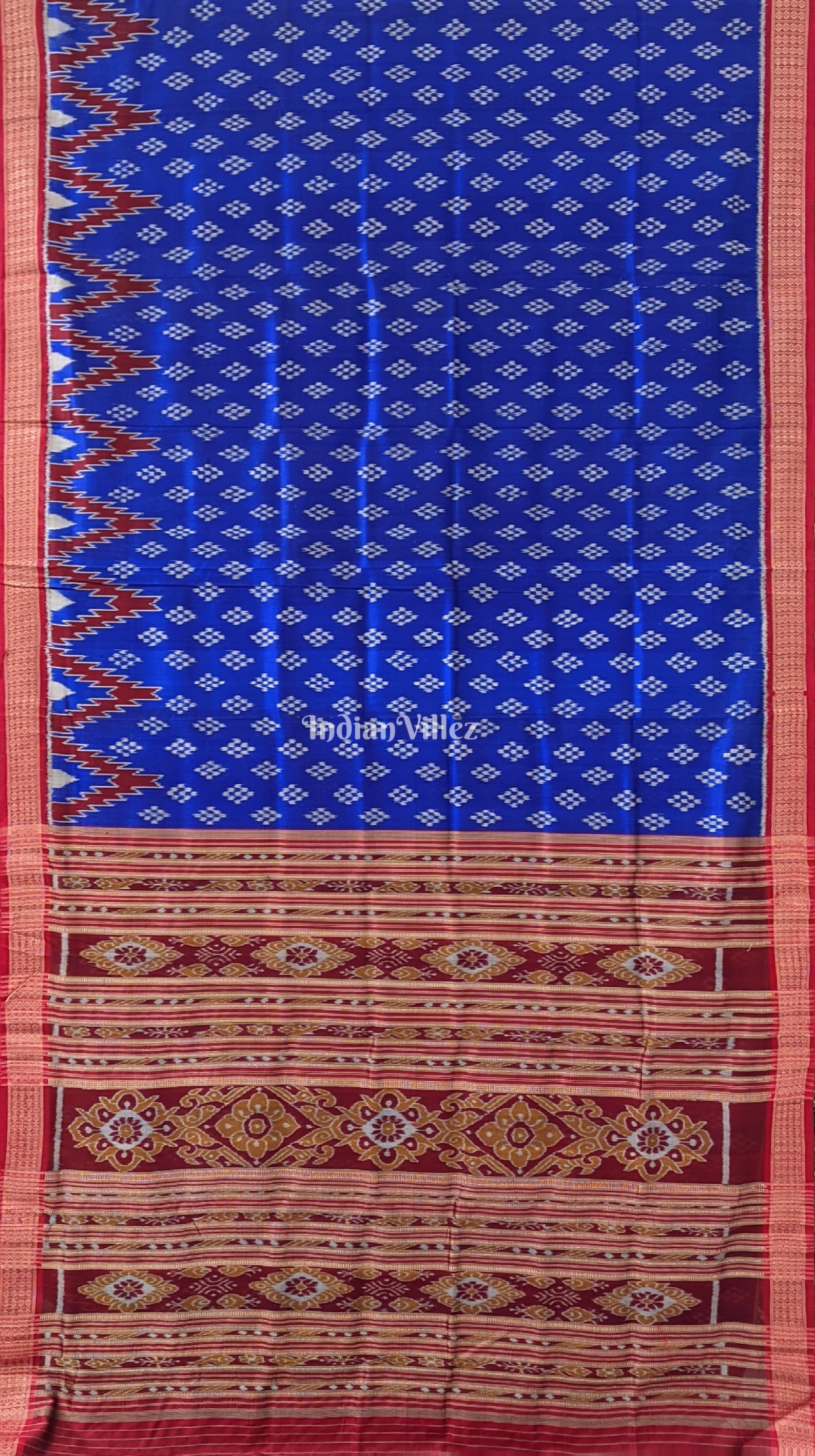 Marron Royal Blue Odisha Ikat Khandua Silk Saree