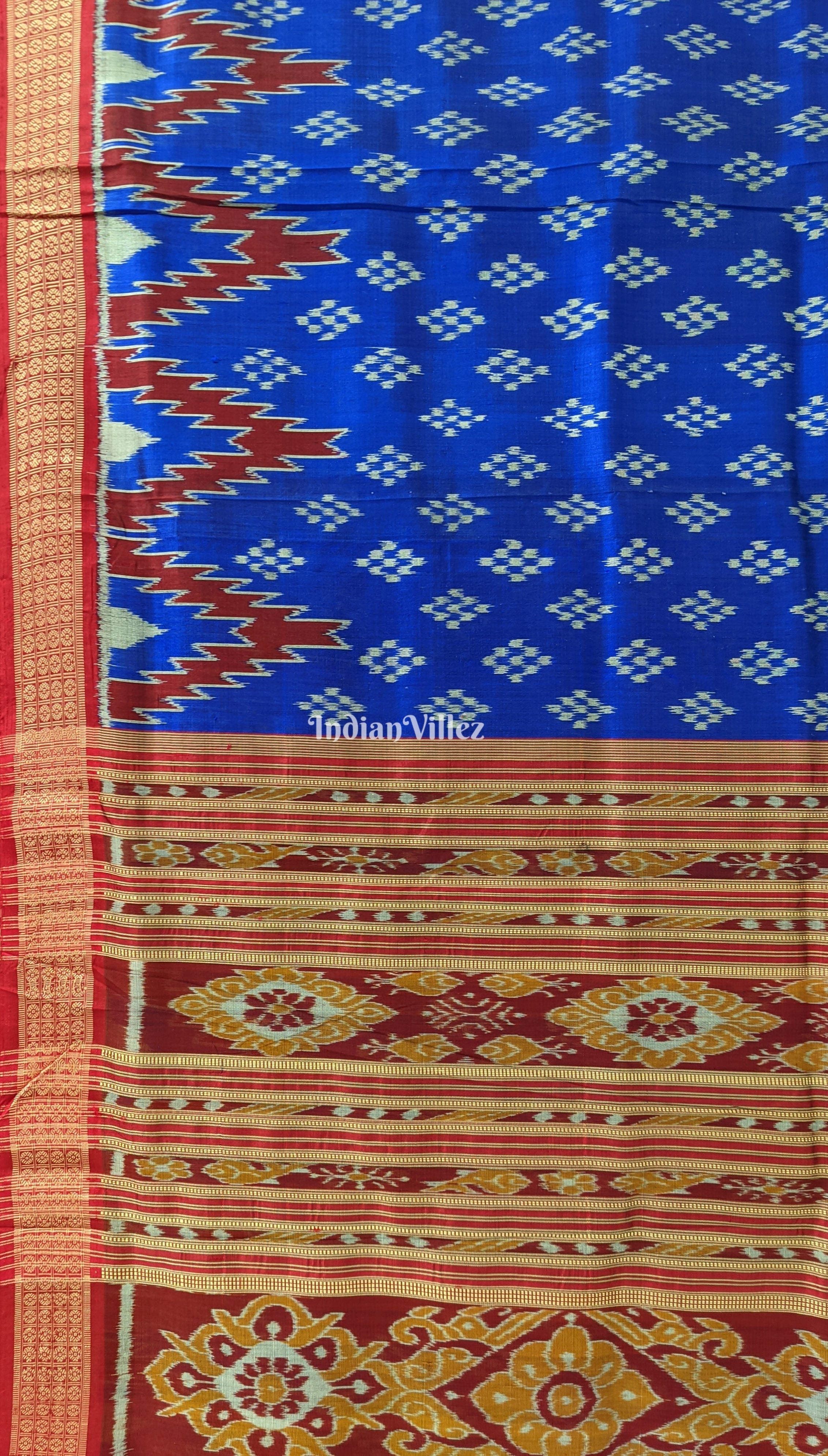 Marron Royal Blue Odisha Ikat Khandua Silk Saree