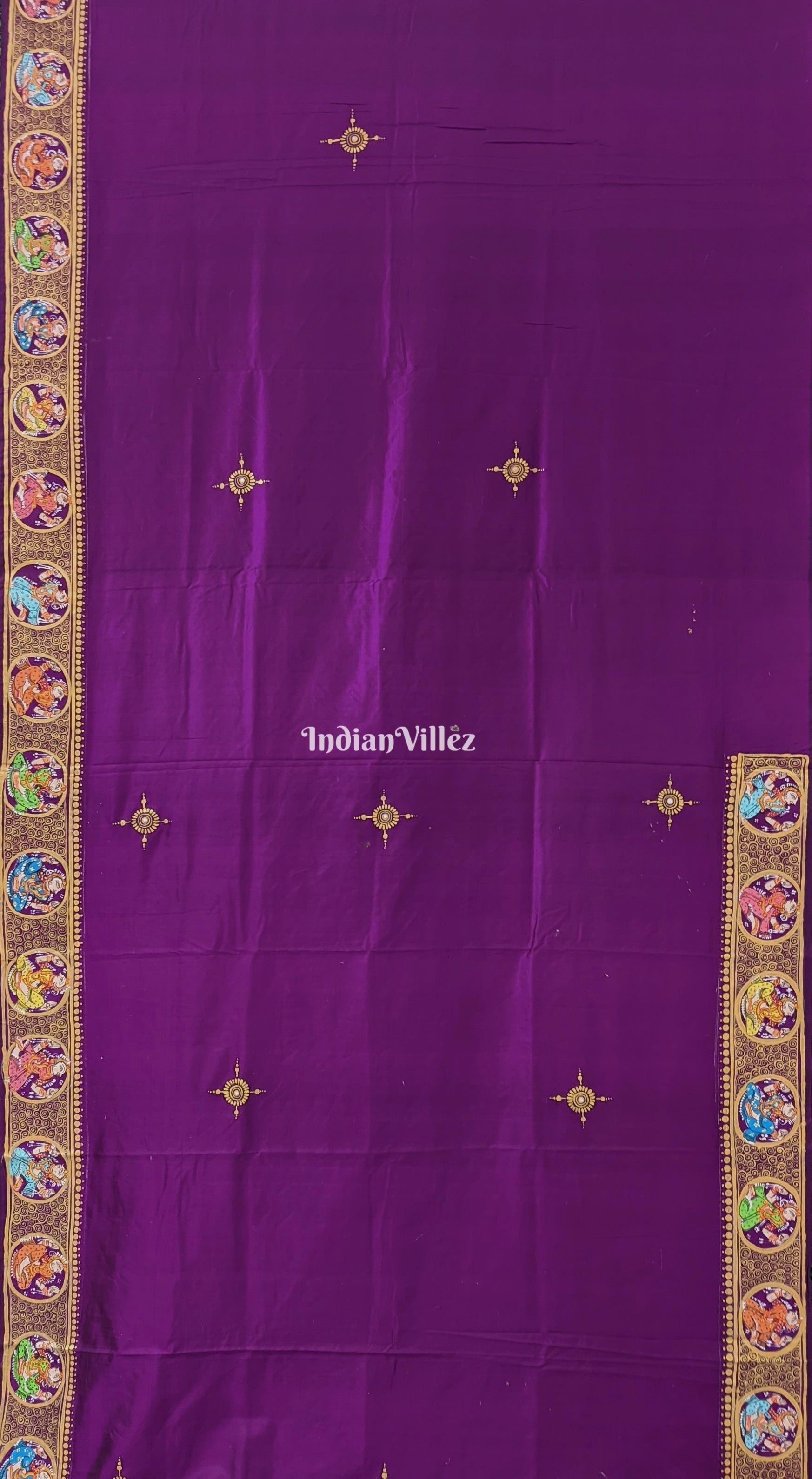 Purple Odisha Pattachitra Art on Pure Silk Saree