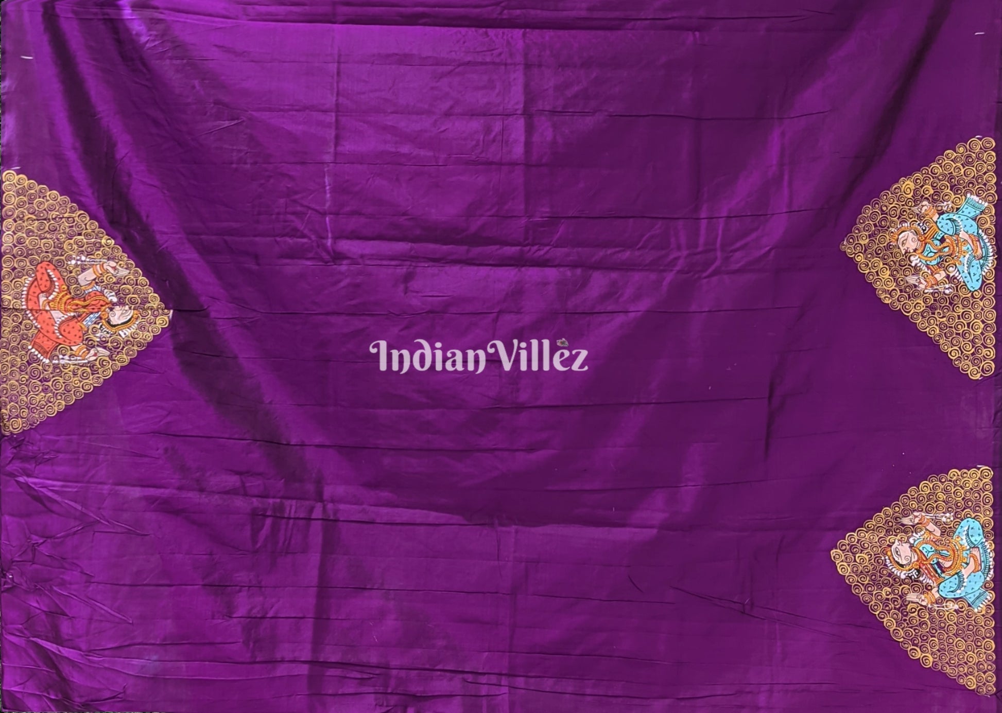 Purple Odisha Pattachitra Art on Pure Silk Saree