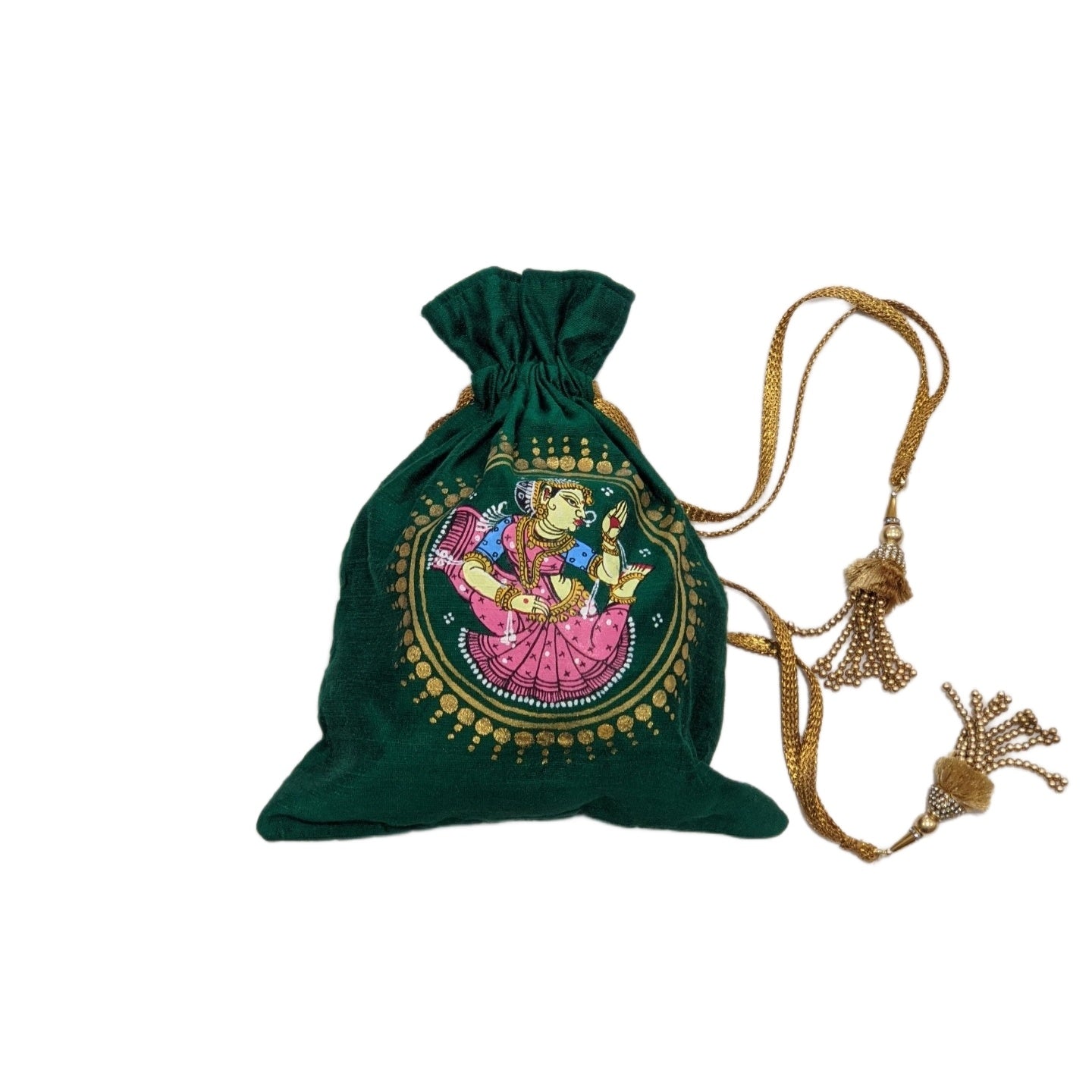 Green Hand-Painted Nartaki Pattachitra Potli Bag
