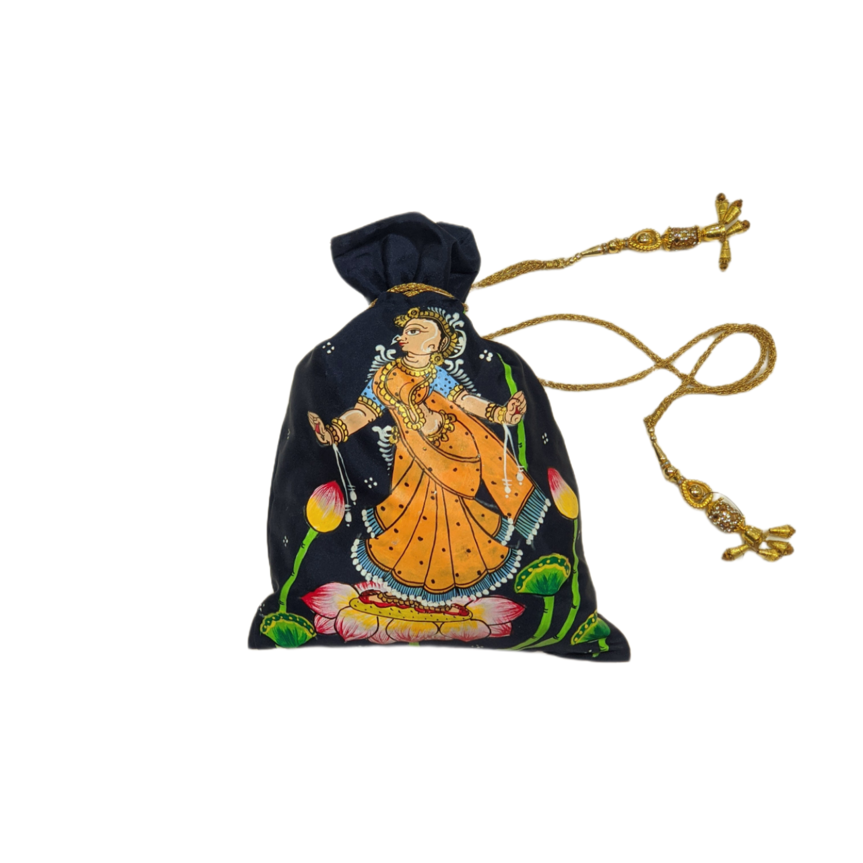 Navy Blue with Yellow Nartaki Pattachitra Potli Bag