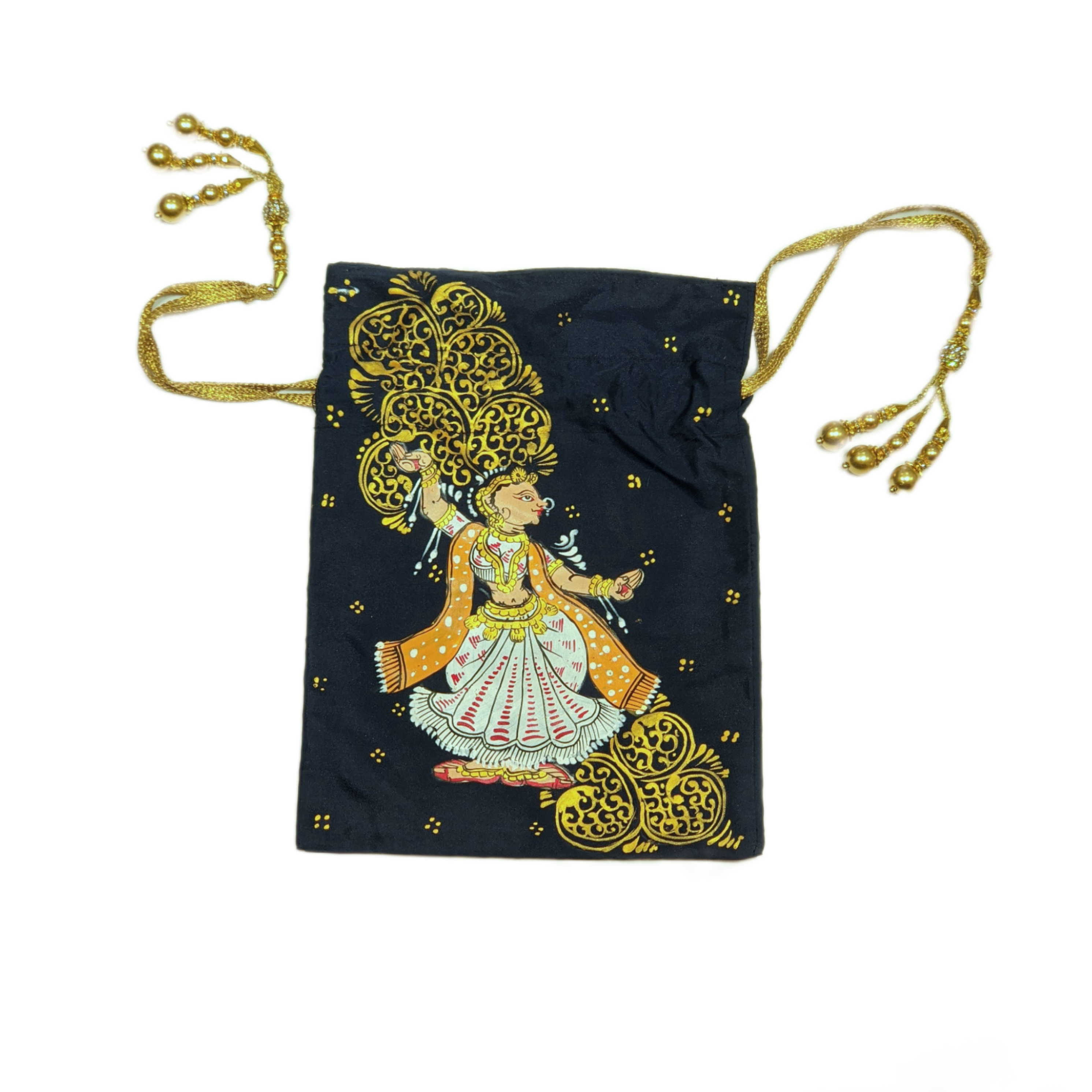 Spruce Blue Hand Painted Nartaki Pattachitra Potli Bag