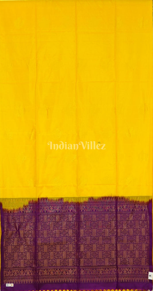 Yellow With Purple Pure Kanjivaram Soft Silk Saree