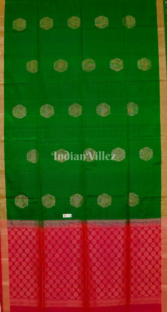 Green With Pink Pure Kanjivaram Soft Silk Saree 