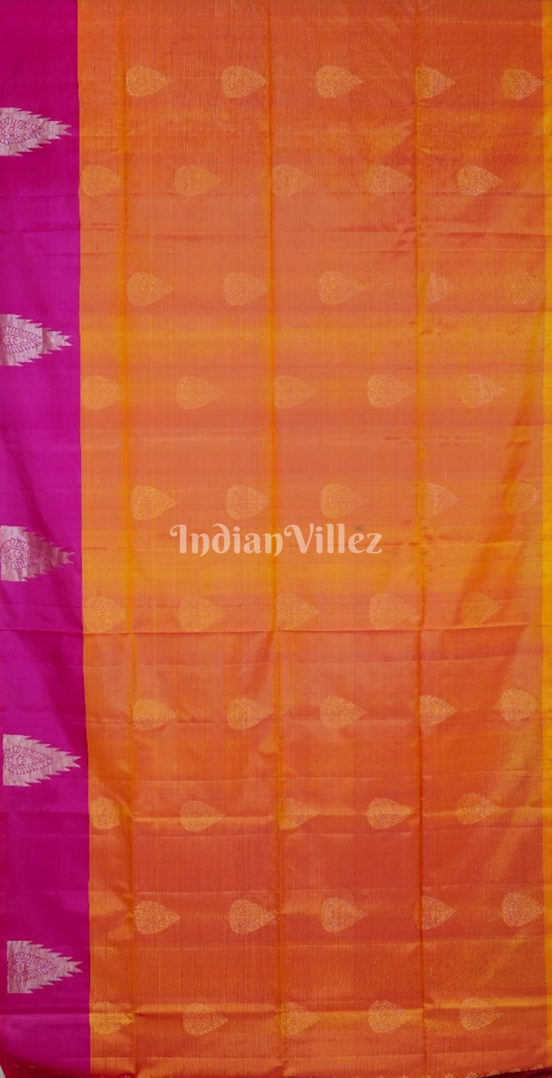 Golden With Pink Pure Kanjivaram Soft Silk Saree