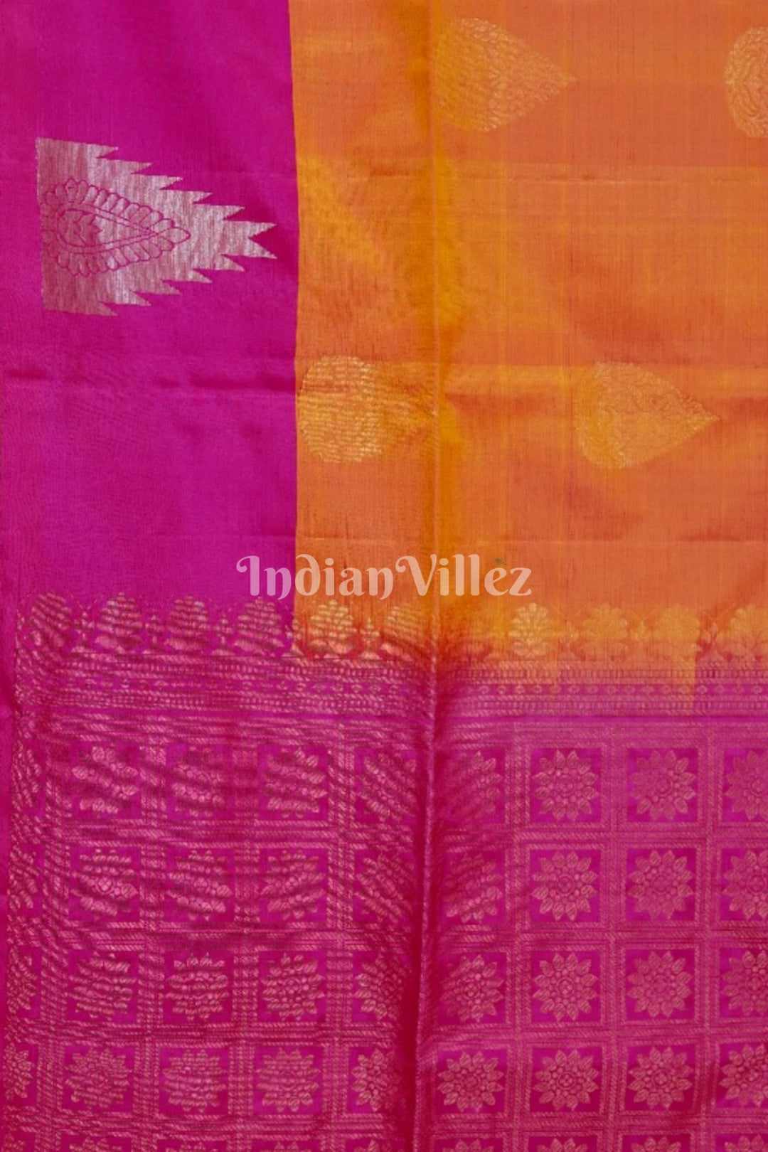Golden With Pink Pure Kanjivaram Soft Silk Saree